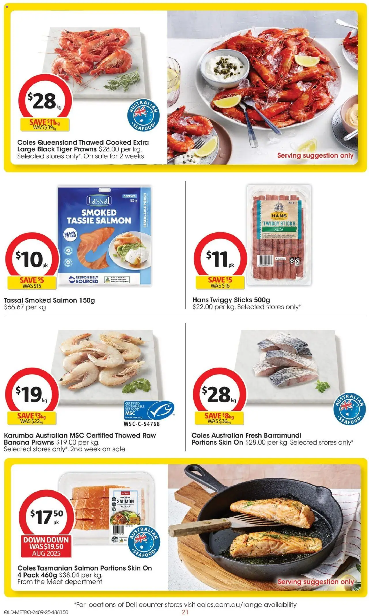 Coles catalogue - valid from 24.09.2025 | Page: 21 | Products: Meat, Prawns, Salmon, Sustainable