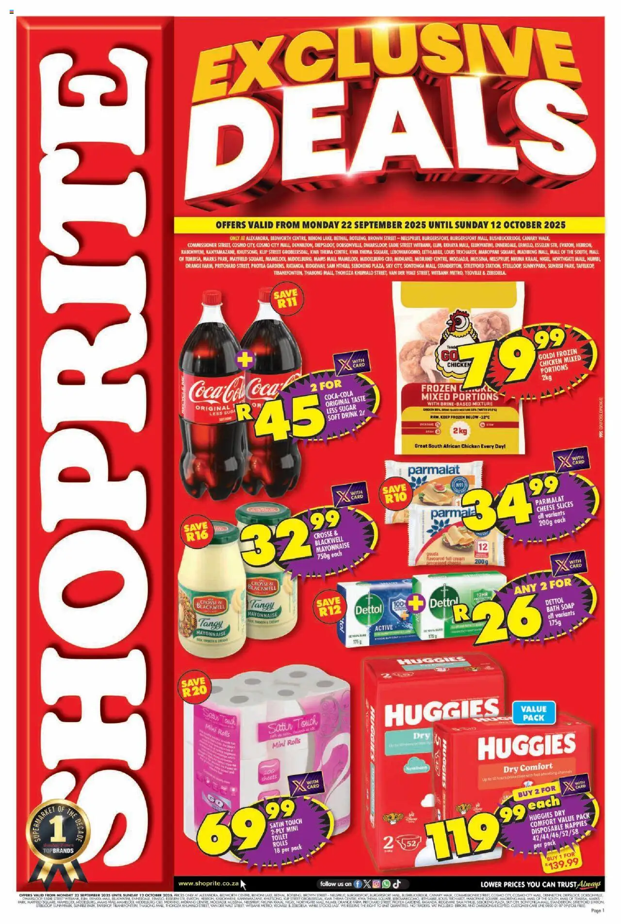 New Shoprite catalogue – valid from 22.09.2025 | Page: 1 | Products: Bath, Chicken, Soap, Nappies
