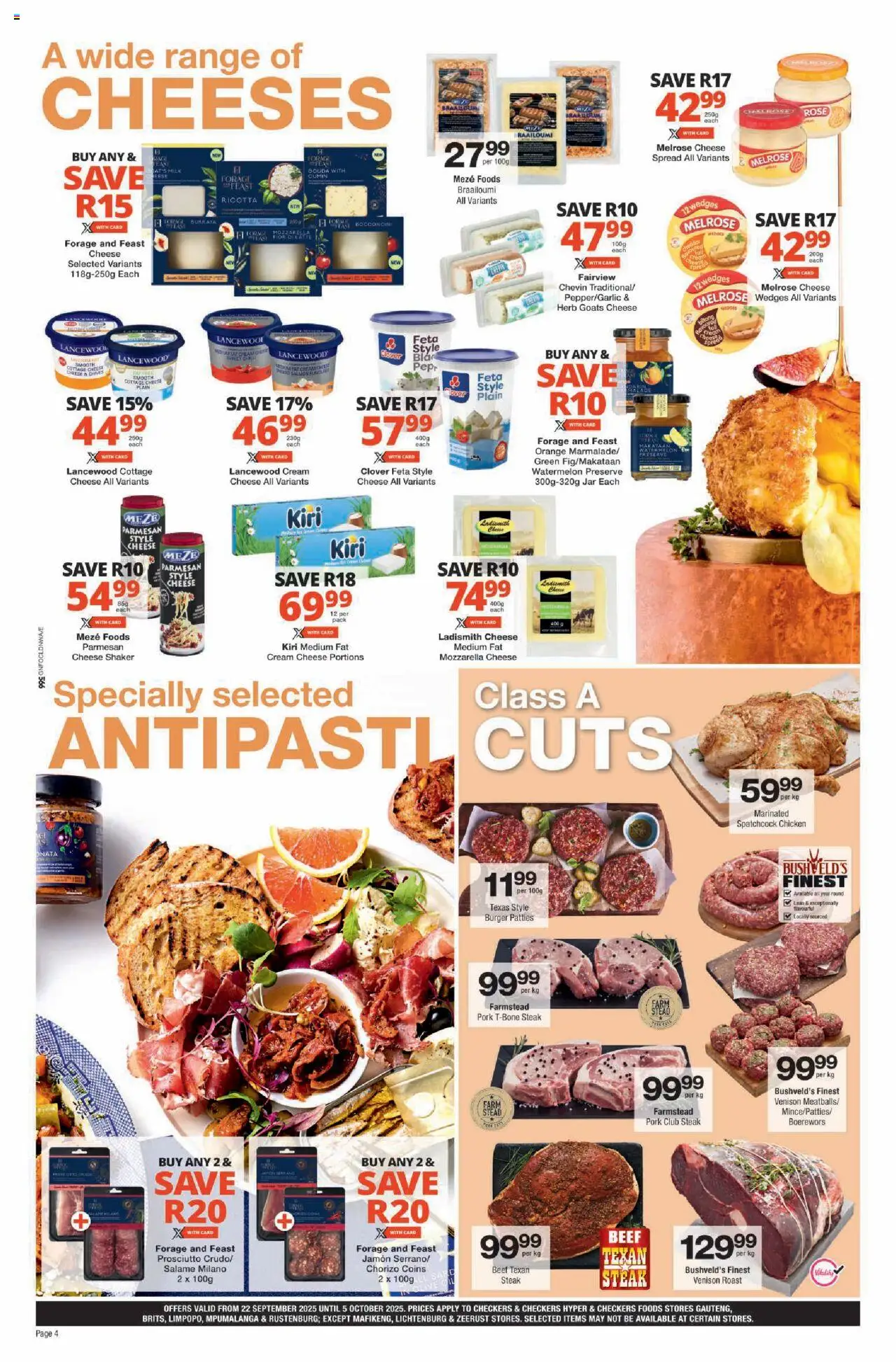 New Checkers catalogue – valid from 22.09.2025 | Page: 4 | Products: Steak, Milk, Pork, Cream