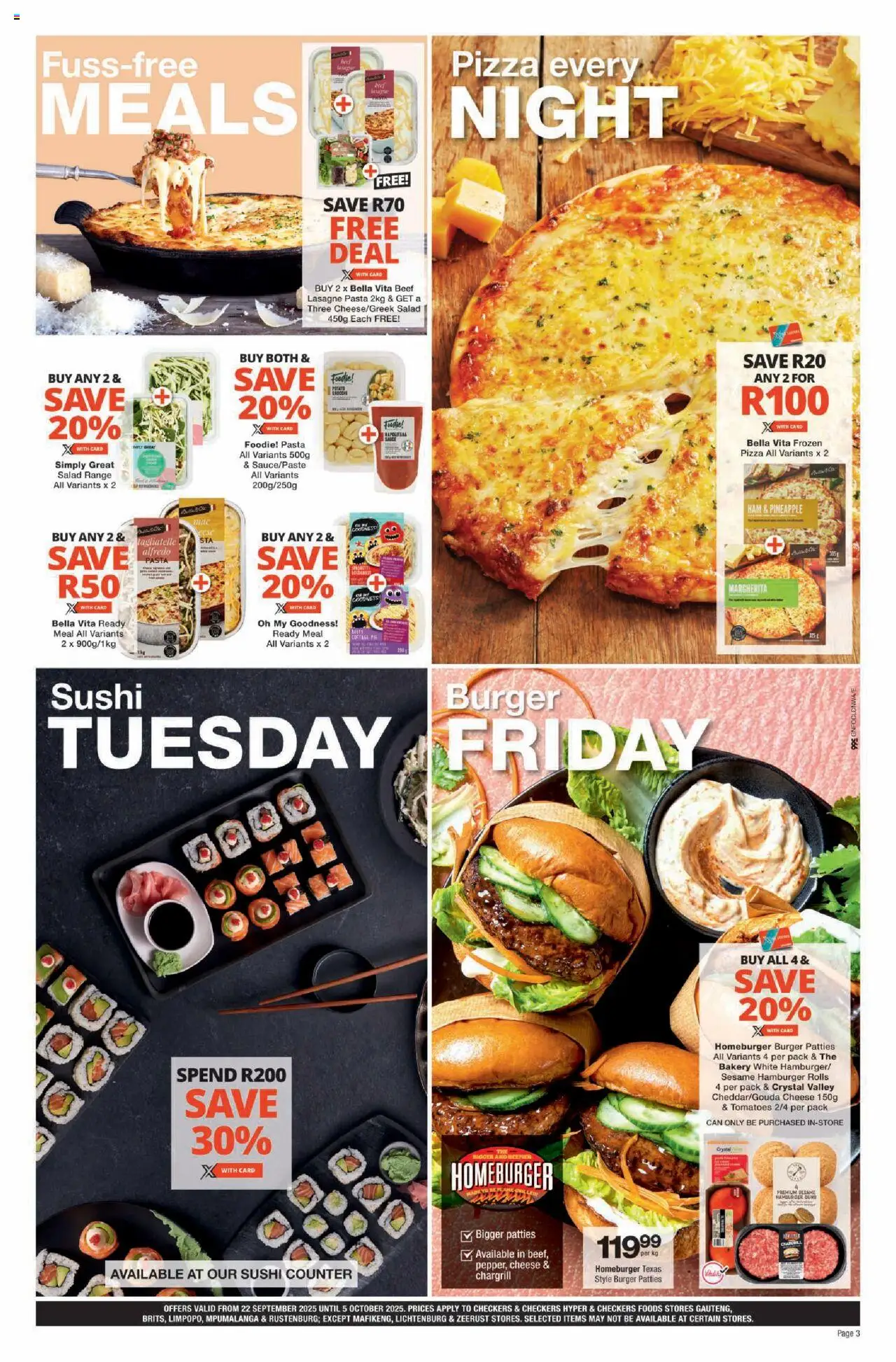 New Checkers catalogue – valid from 22.09.2025 | Page: 3 | Products: Bakery, Cheese, Ham, Salad