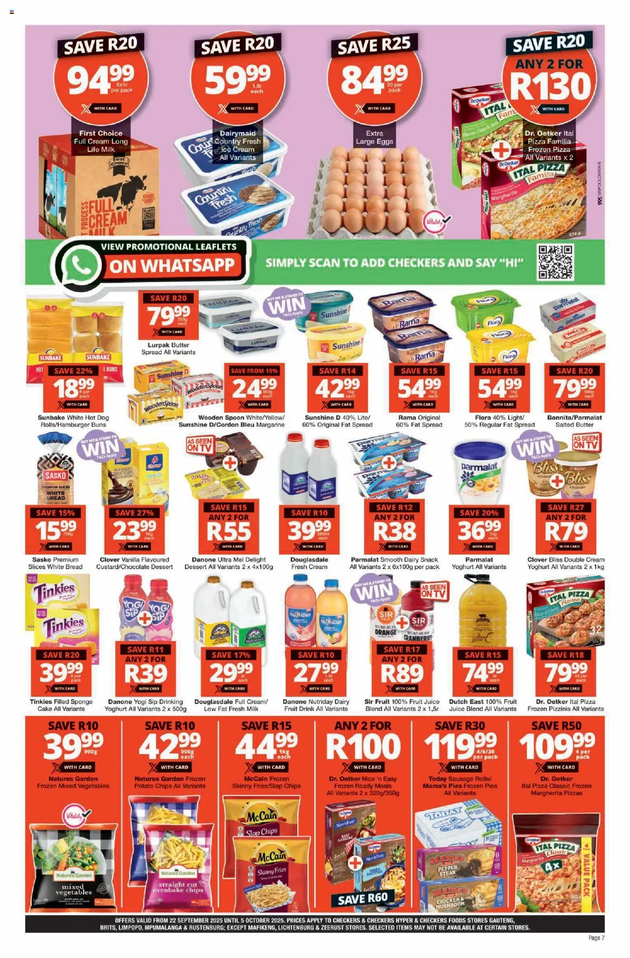 New Checkers catalogue – valid from 22.09.2025 | Page: 7 | Products: Cake, Chicken, Cream, Fruit
