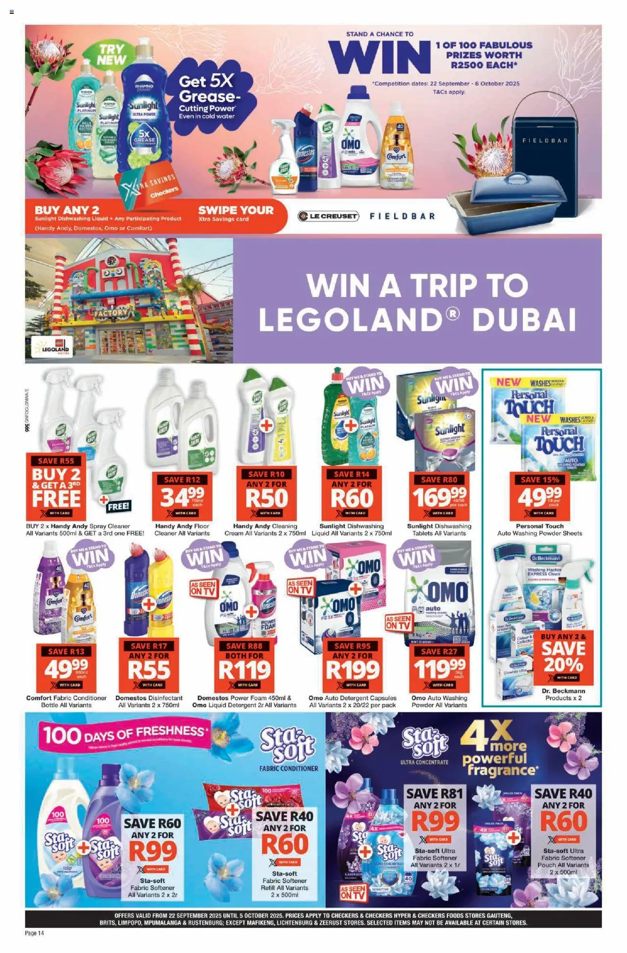 New Checkers catalogue – valid from 22.09.2025 | Page: 14 | Products: Dates, Disinfectant, Cream, Washing powder