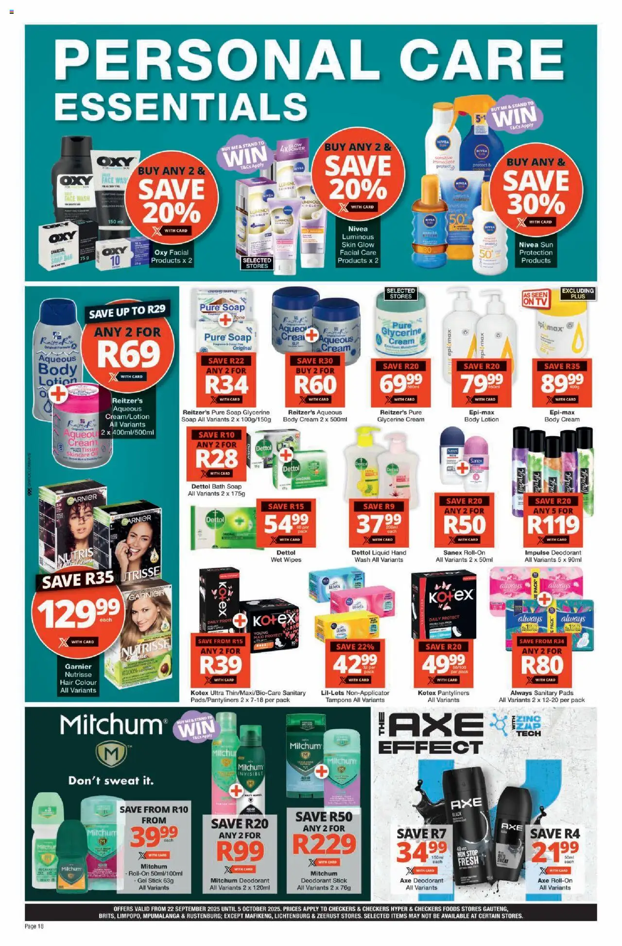 New Checkers catalogue – valid from 22.09.2025 | Page: 18 | Products: Pads, Fragrance, Soap, Lotion
