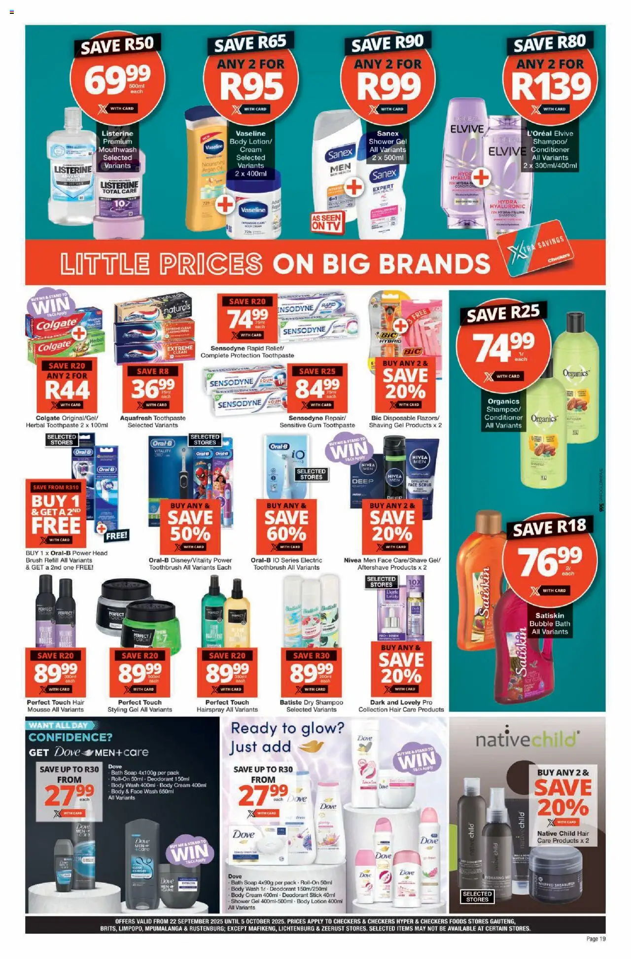 New Checkers catalogue – valid from 22.09.2025 | Page: 19 | Products: Brush, Soap, Shower gel, Toothbrush