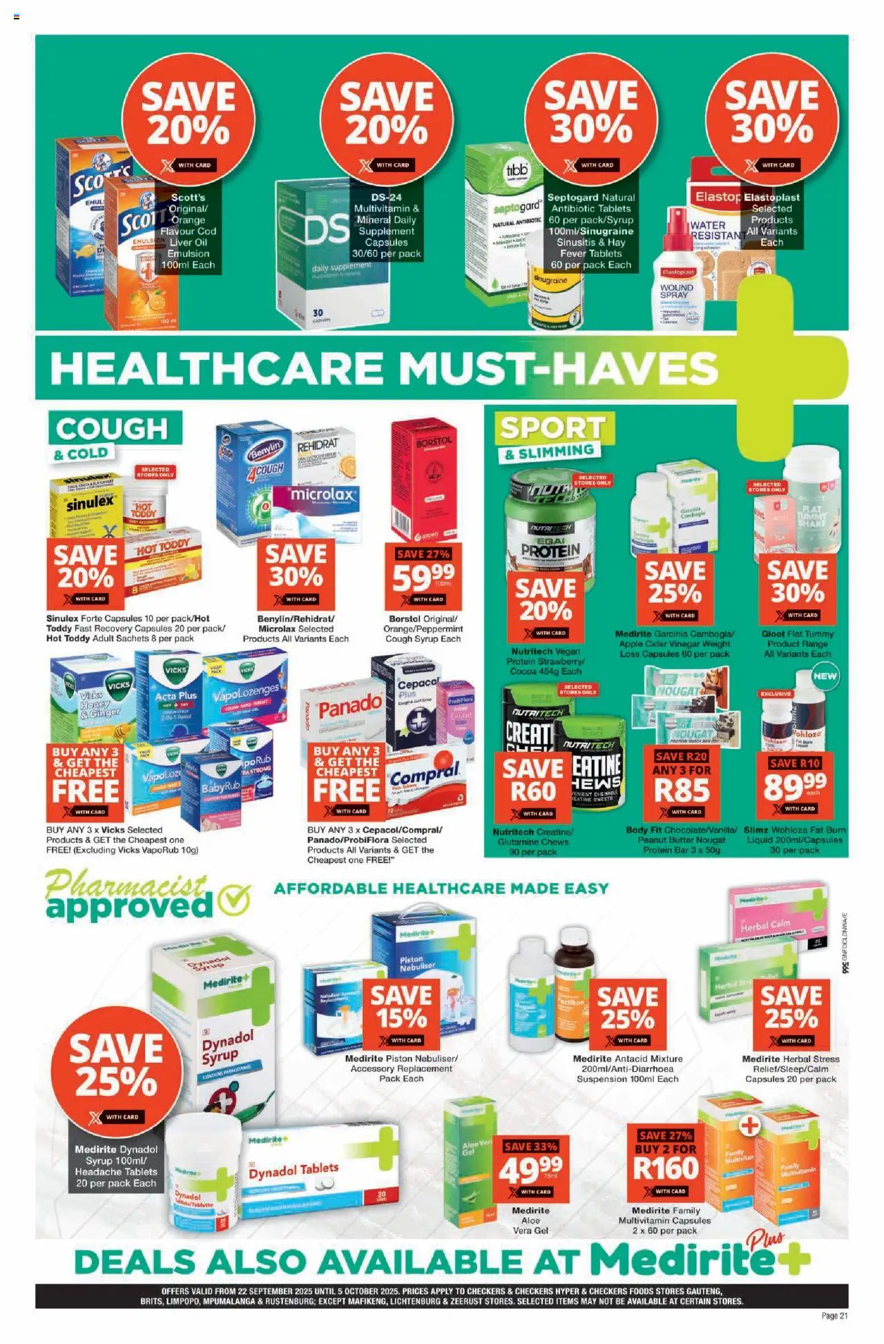 New Checkers catalogue – valid from 22.09.2025 | Page: 21 | Products: Drone, Oil, Vinegar, Protein bar