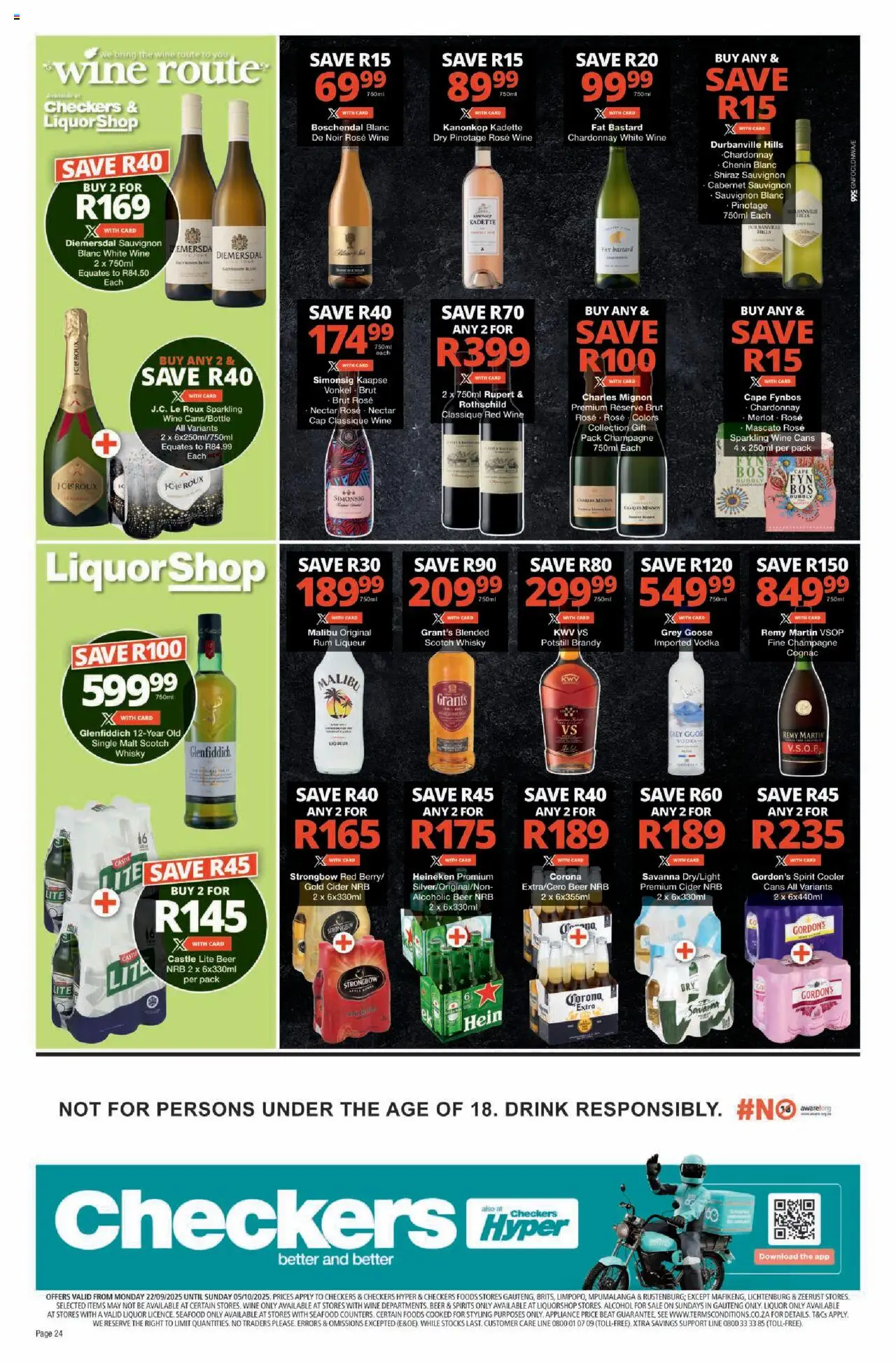 New Checkers catalogue – valid from 22.09.2025 | Page: 24 | Products: Brandy, Cider, Vodka, Seafood