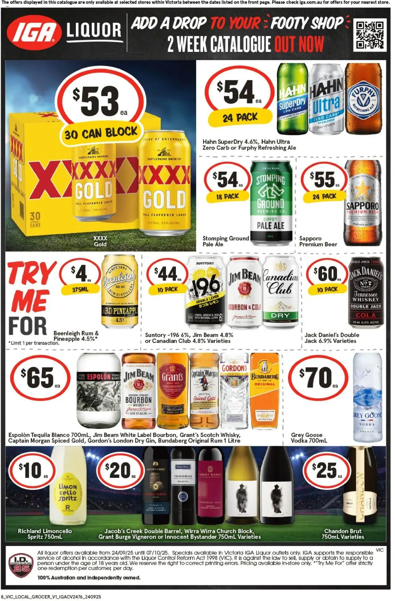 IGA catalogue - valid from 24.09.2025 | Page: 2 | Products: Beer, Bourbon, Vodka, Whiskey