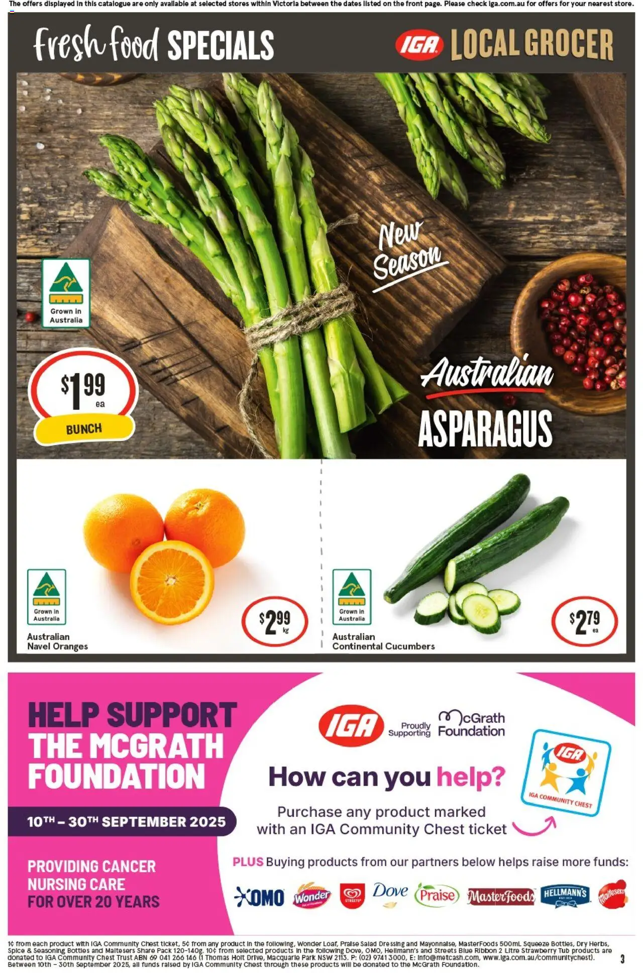 IGA catalogue - valid from 24.09.2025 | Page: 3 | Products: Oranges, Cucumbers, Salad, Foundation