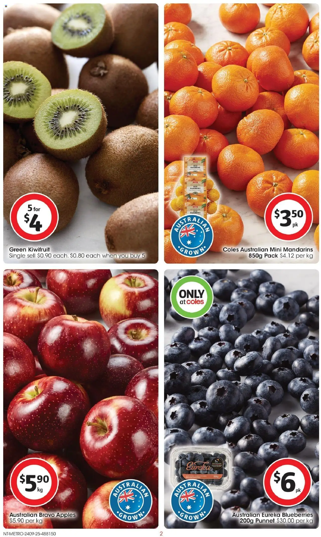 Coles catalogue - valid from 24.09.2025 | Page: 2 | Products: Apples, Kiwifruit, Mandarins, Blueberries
