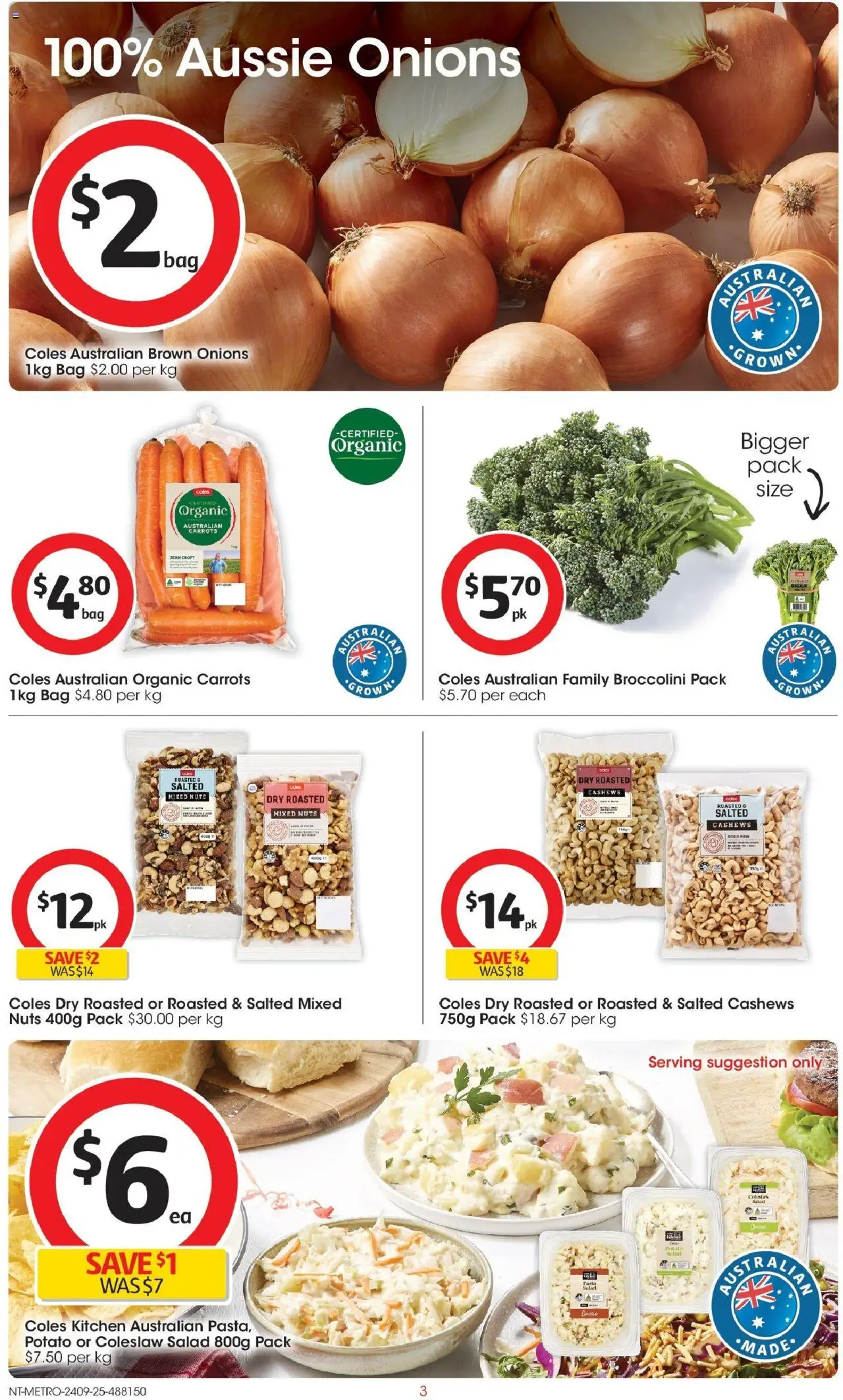 Coles catalogue - valid from 24.09.2025 | Page: 3 | Products: Carrots, Nuts, Salad, Onions