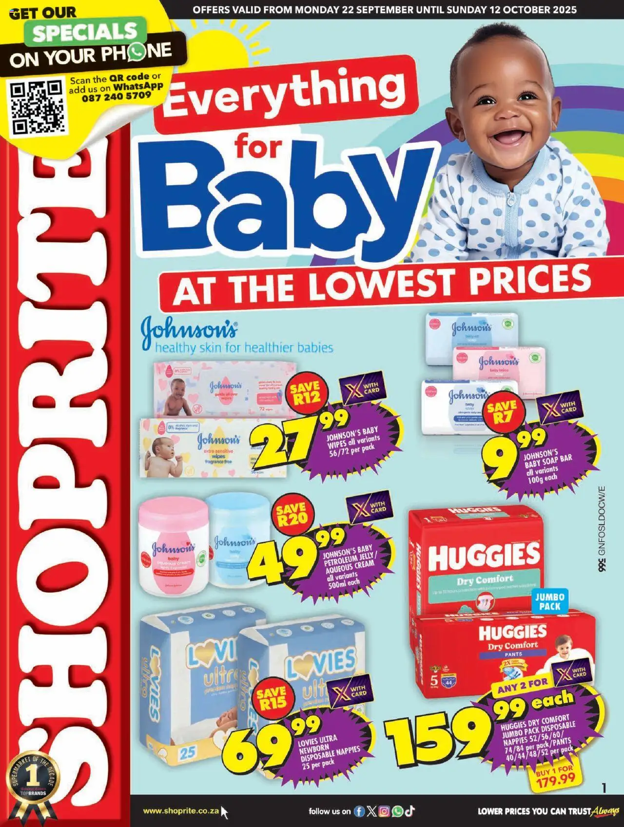 New Shoprite catalogue – valid from 22.09.2025 | Page: 1 | Products: Phone, Oil, Soap, Nappies