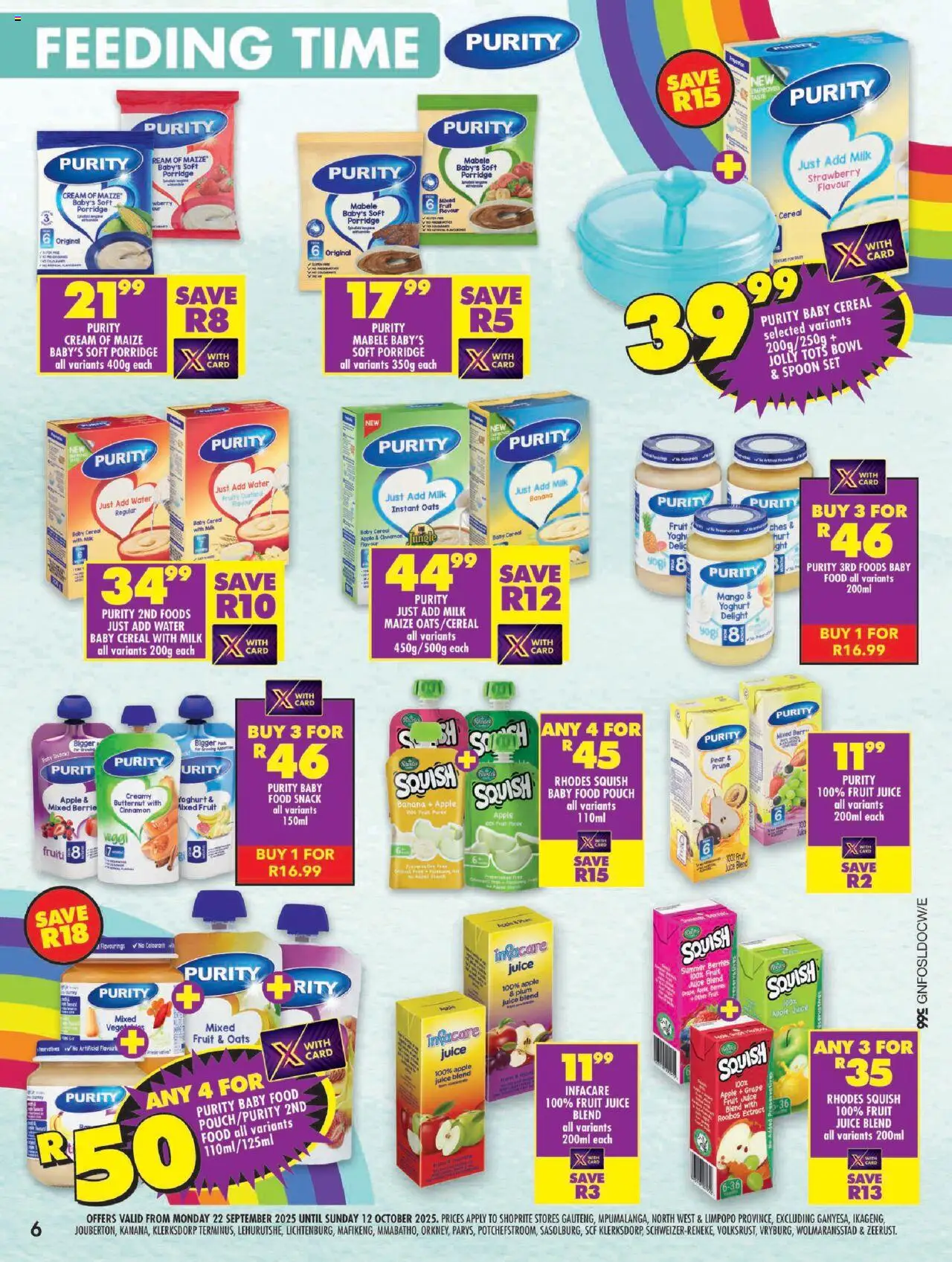 New Shoprite catalogue – valid from 22.09.2025 | Page: 6 | Products: Custard, Baby food, Water, Mango