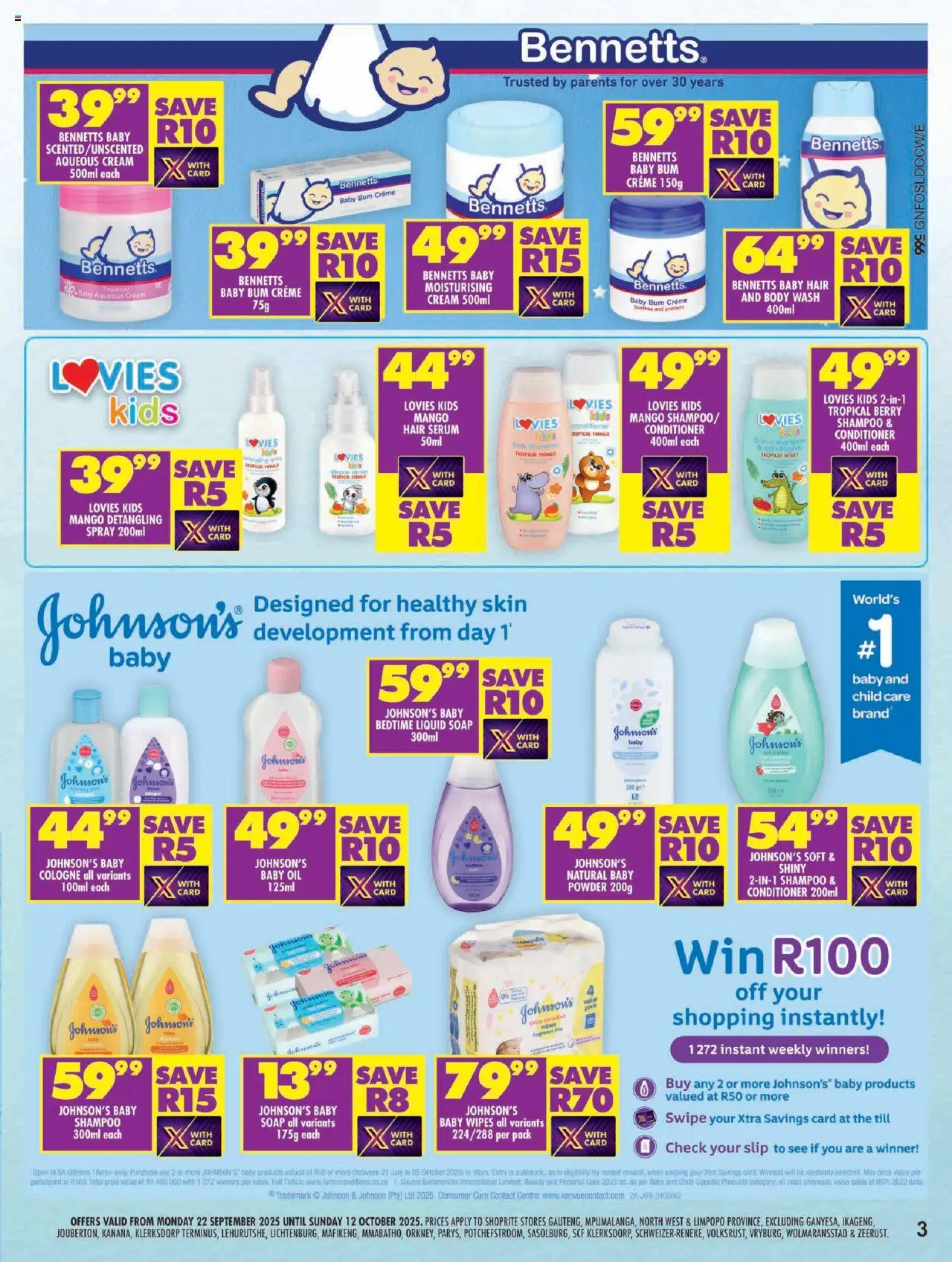 New Shoprite catalogue – valid from 22.09.2025 | Page: 3 | Products: Fragrance, Powder, Cream, Soap