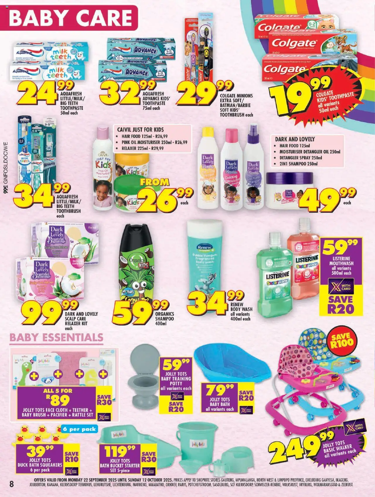 New Shoprite catalogue – valid from 22.09.2025 | Page: 8 | Products: Brush, Shampoo, Mouthwash, Toothbrush