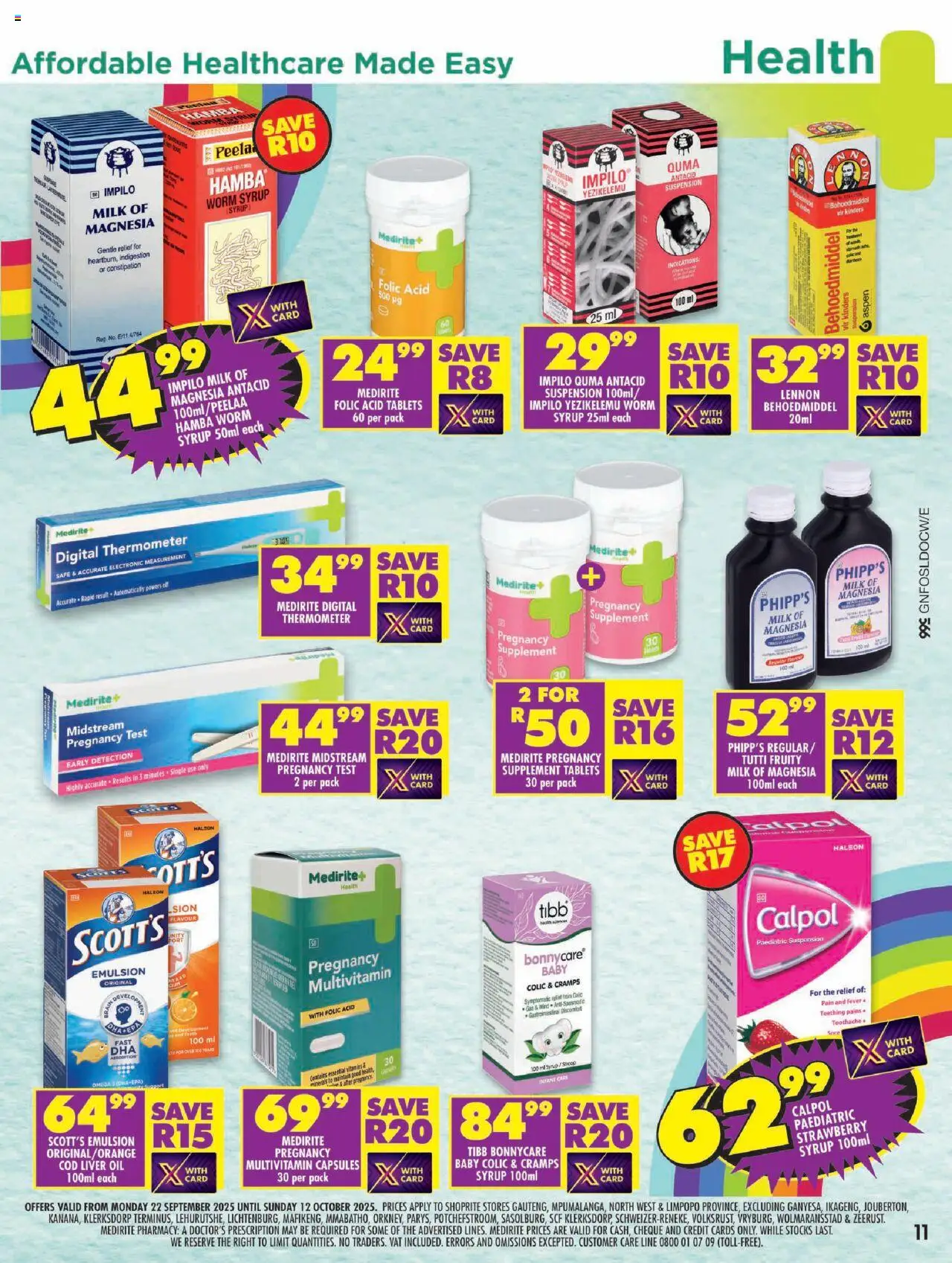 New Shoprite catalogue – valid from 22.09.2025 | Page: 11 | Products: Drone, Thermometer, Vitamins, Syrup