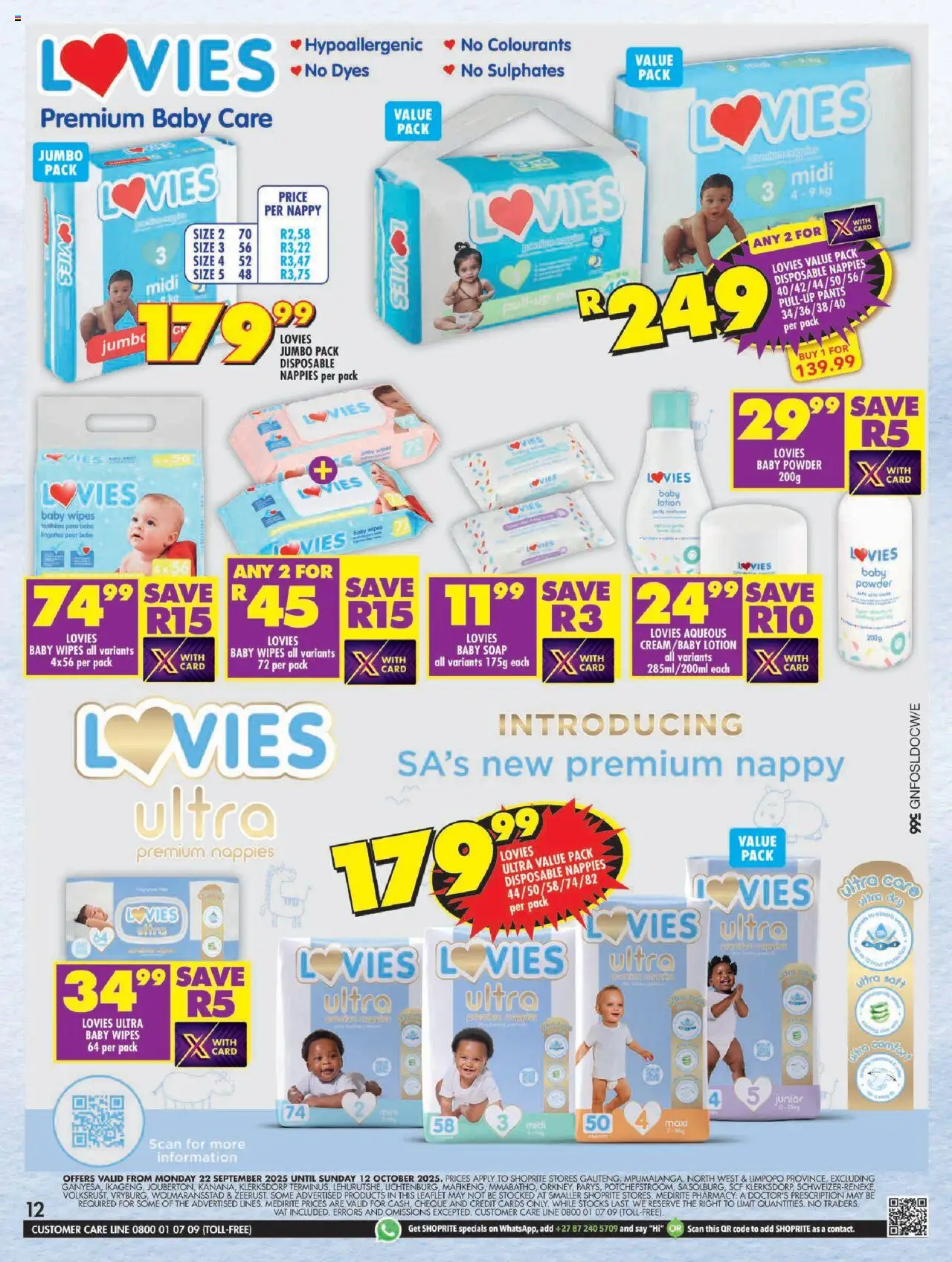 New Shoprite catalogue – valid from 22.09.2025 | Page: 12 | Products: Pants, Powder, Soap, Lotion