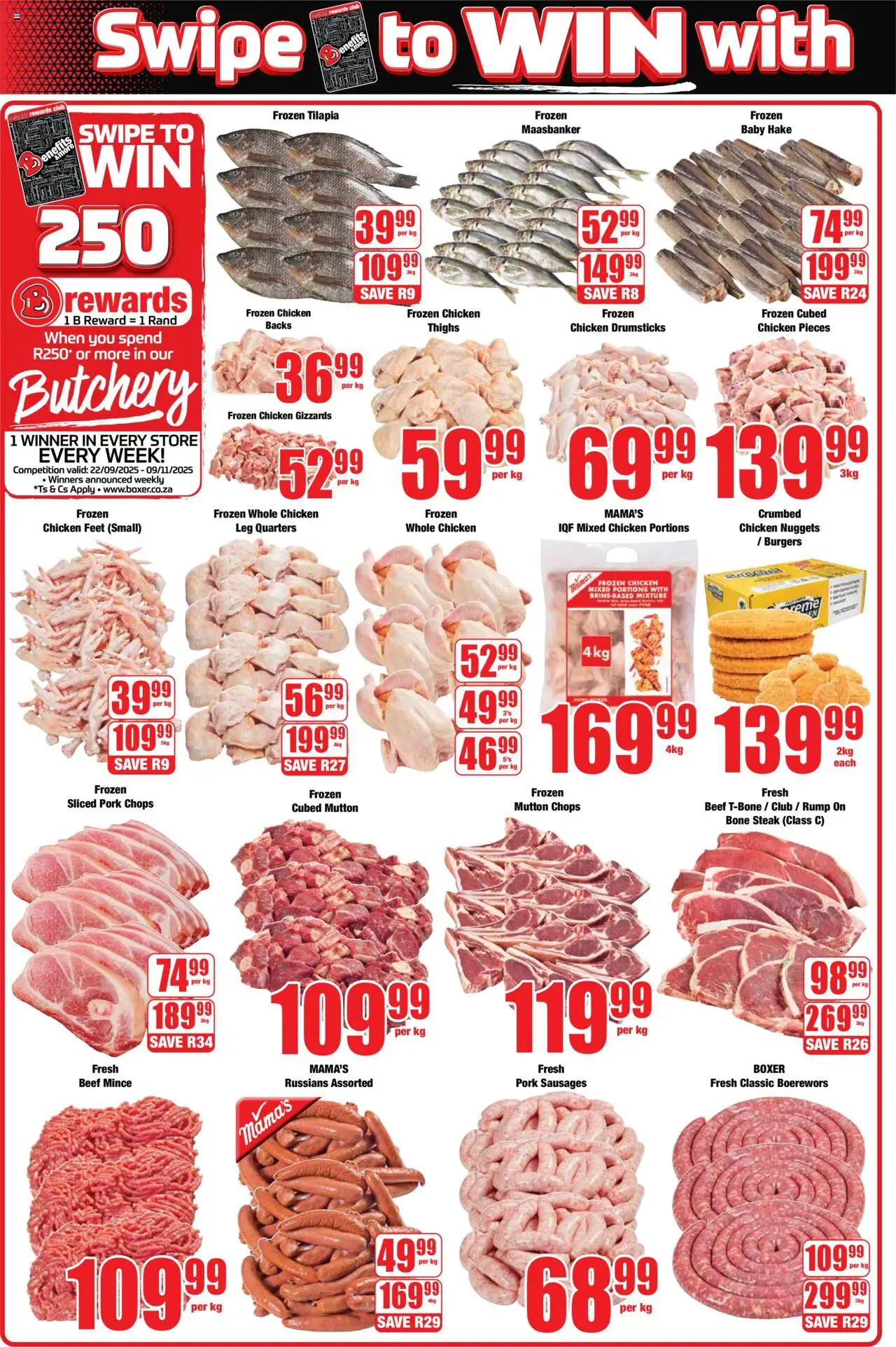 New Boxer catalogue – valid from 22.09.2025 | Page: 2 | Products: Steak, Boerewors, Chicken, Pork