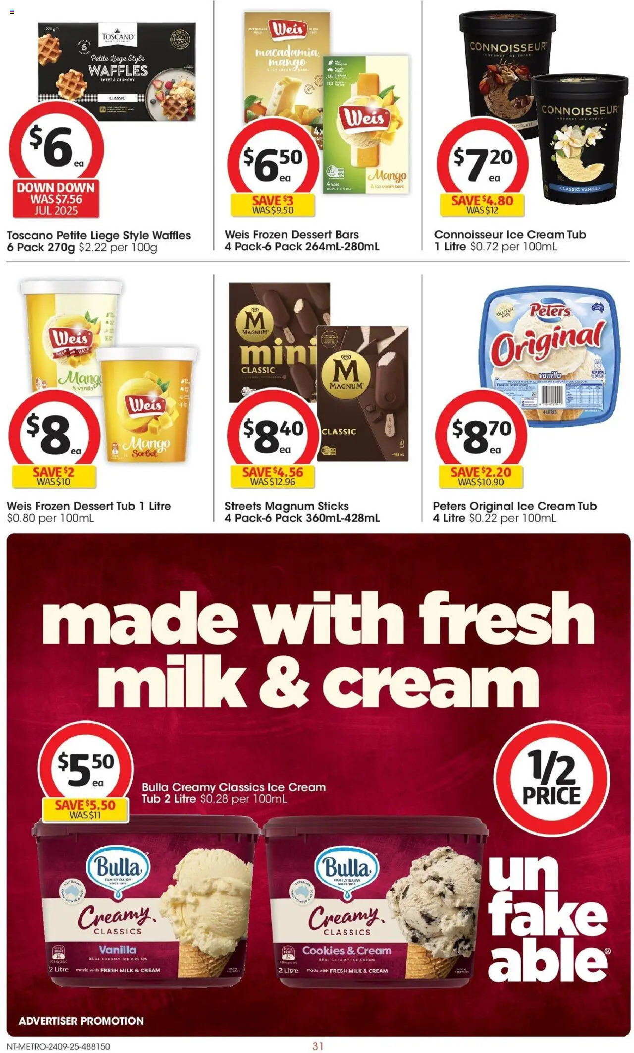 Coles catalogue - valid from 24.09.2025 | Page: 31 | Products: Milk, Ice cream, Mango, Waffles