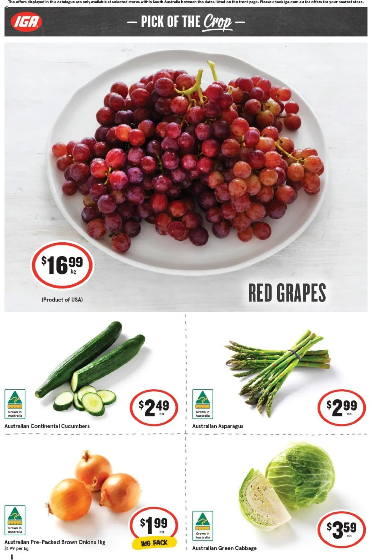 IGA catalogue - valid from 24.09.2025 | Page: 6 | Products: Cucumbers, Onions, Cabbage, Grapes