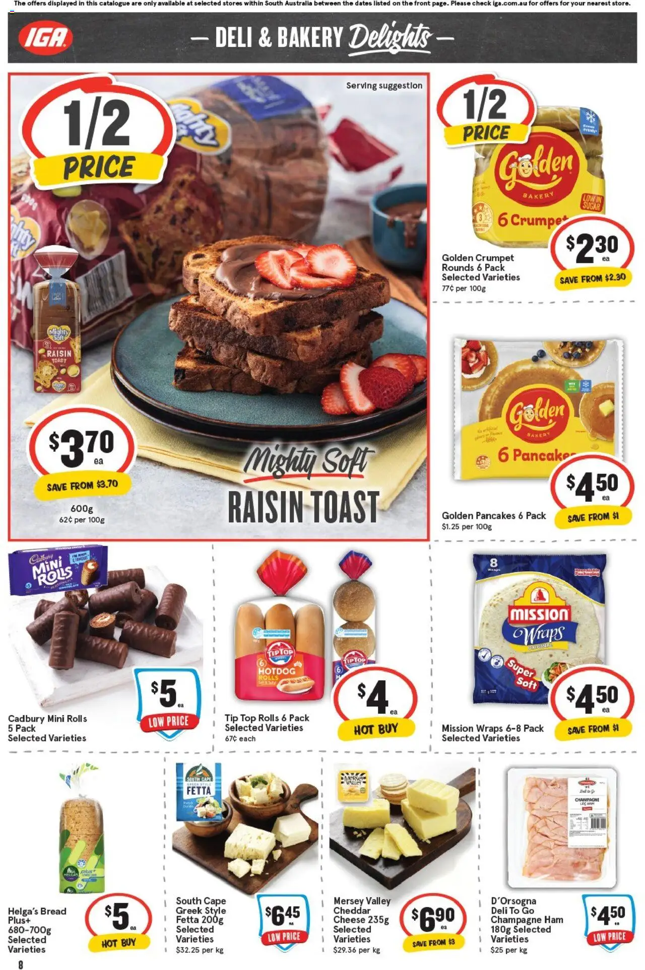 IGA catalogue - valid from 24.09.2025 | Page: 8 | Products: Cheese, Ham, Sugar, Bakery