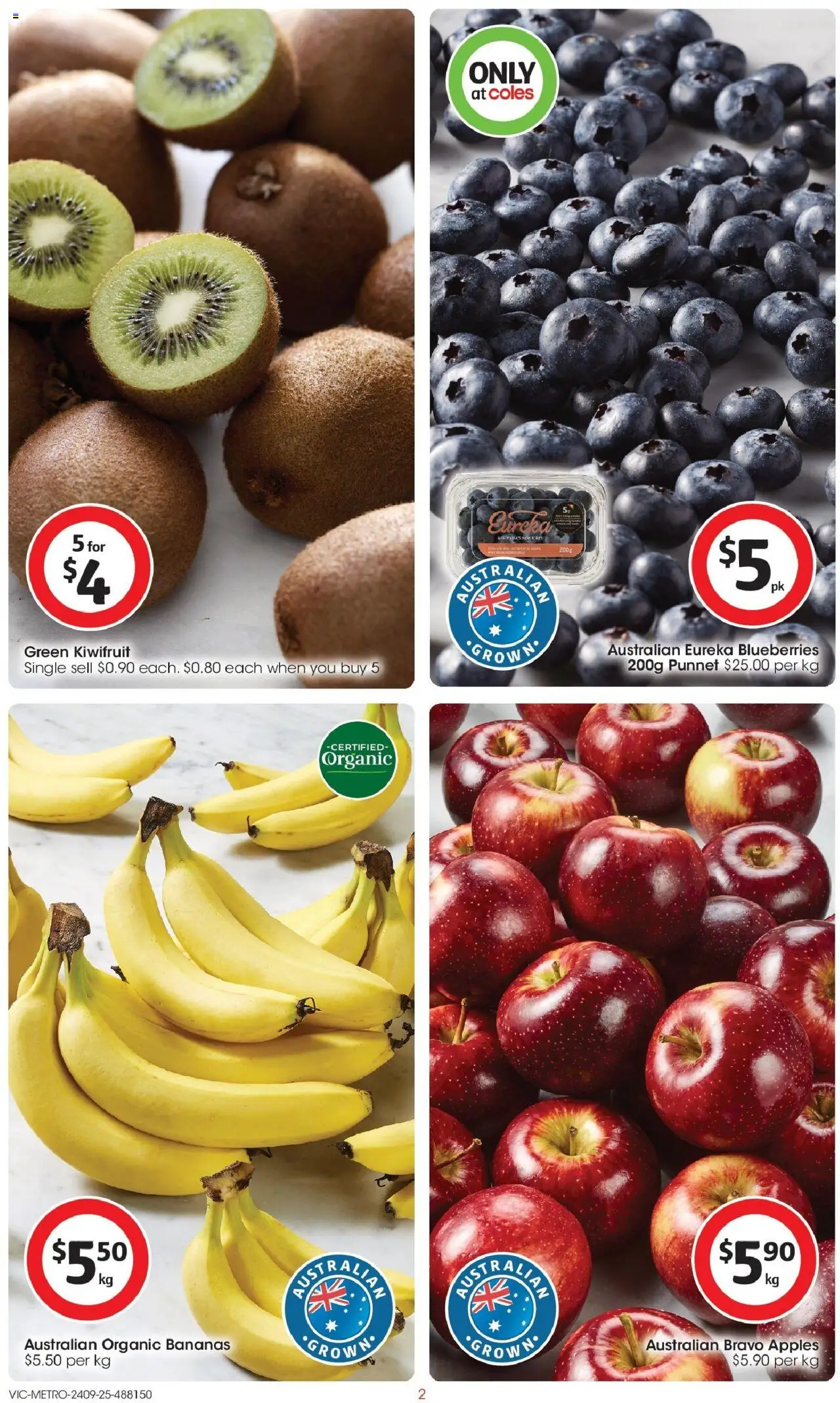 Coles catalogue - valid from 24.09.2025 | Page: 2 | Products: Apples, Bananas, Kiwifruit, Blueberries