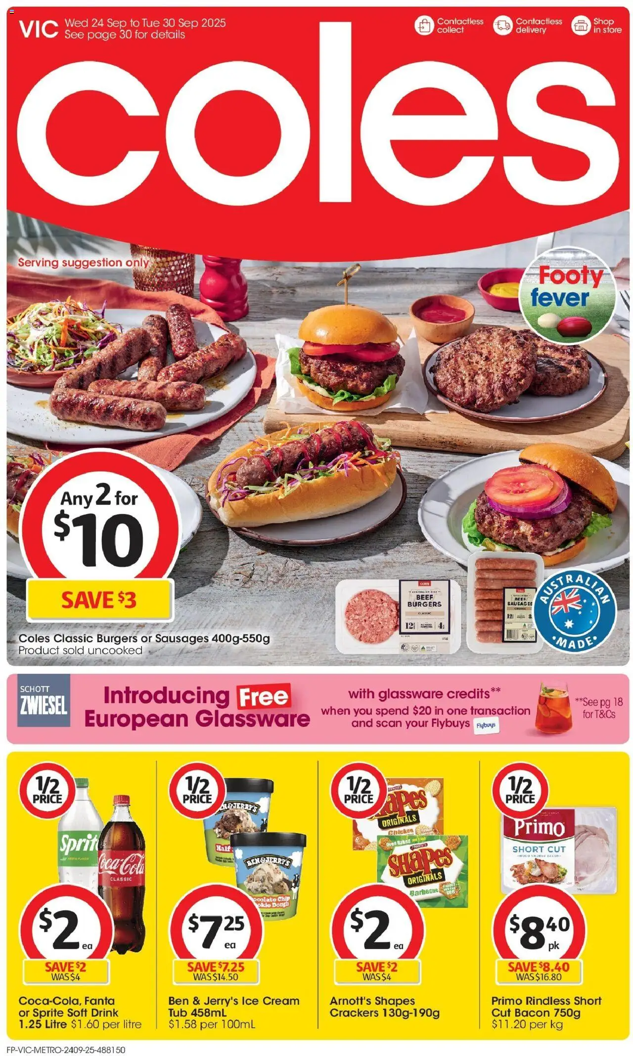 Coles catalogue - valid from 24.09.2025 | Page: 1 | Products: Crackers, Beef, Coca Cola, Ice cream