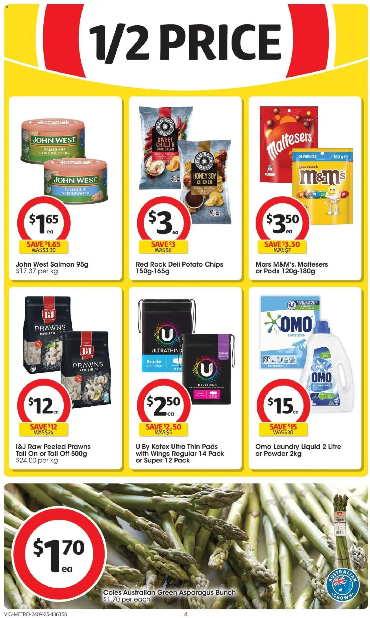 Coles catalogue - valid from 24.09.2025 | Page: 4 | Products: Powder, Oil, Prawns, Laundry