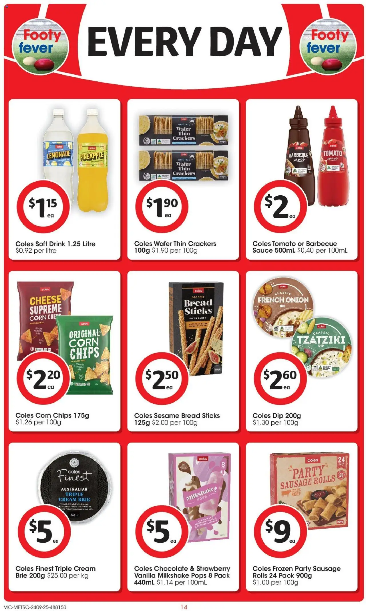 Coles catalogue - valid from 24.09.2025 | Page: 14 | Products: Cheese, Bread, Sauce, Sausage