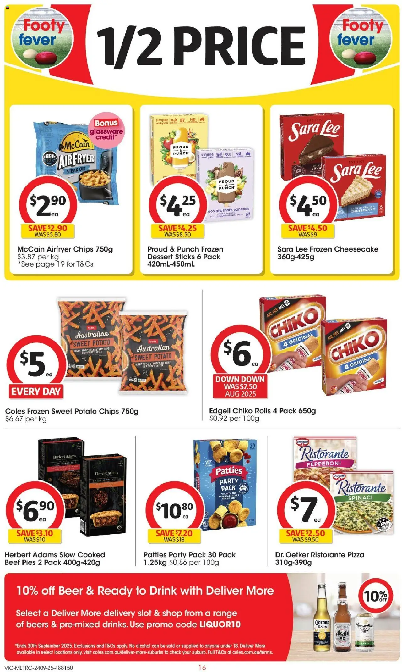 Coles catalogue - valid from 24.09.2025 | Page: 16 | Products: Pizza, Glassware, Beer, Chips