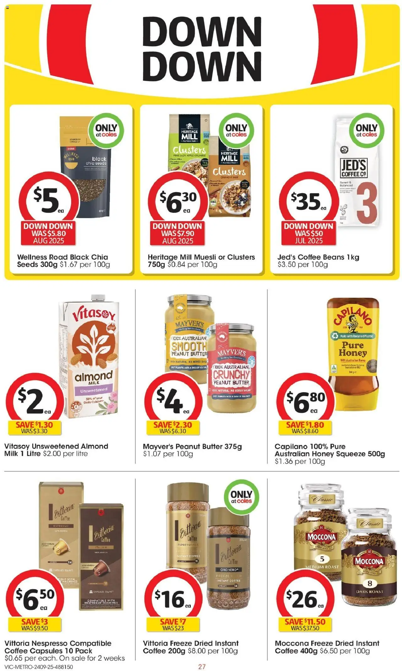 Coles catalogue - valid from 24.09.2025 | Page: 27 | Products: Coffee, Honey, Sugar, Moccona