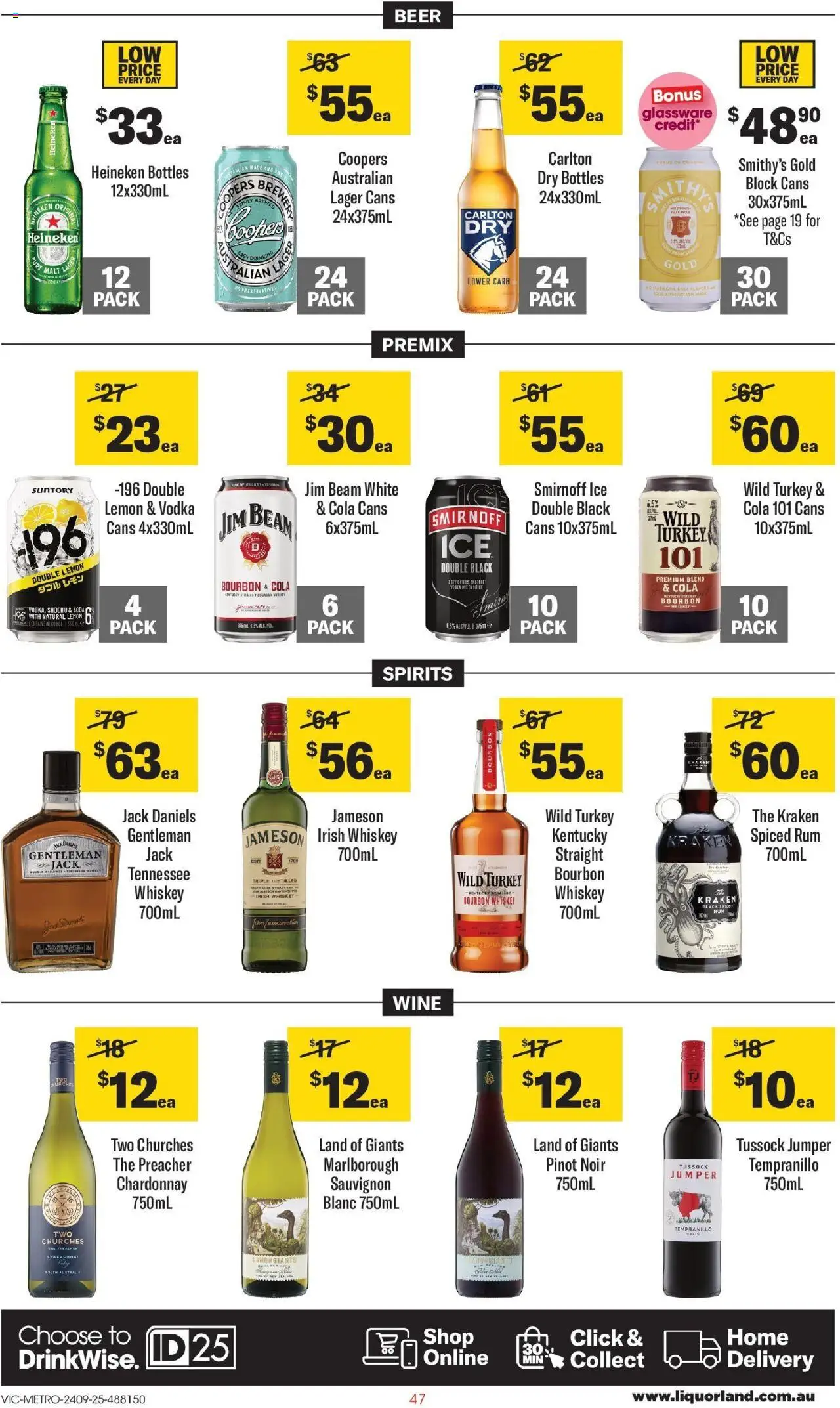 Coles catalogue - valid from 24.09.2025 | Page: 47 | Products: Wine, Vodka, Rum, Turkey