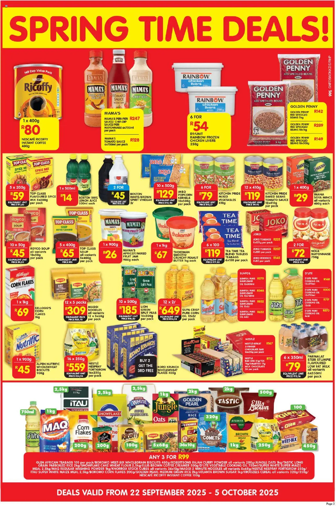 New Shoprite catalogue – valid from 22.09.2025 | Page: 3 | Products: Flour, Jam, Stock, Curry powder