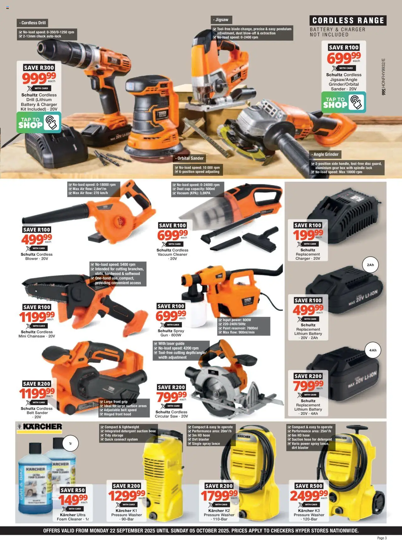 New Checkers catalogue – valid from 22.09.2025 | Page: 3 | Products: Vacuum cleaner, Battery, Jigsaw, Tap