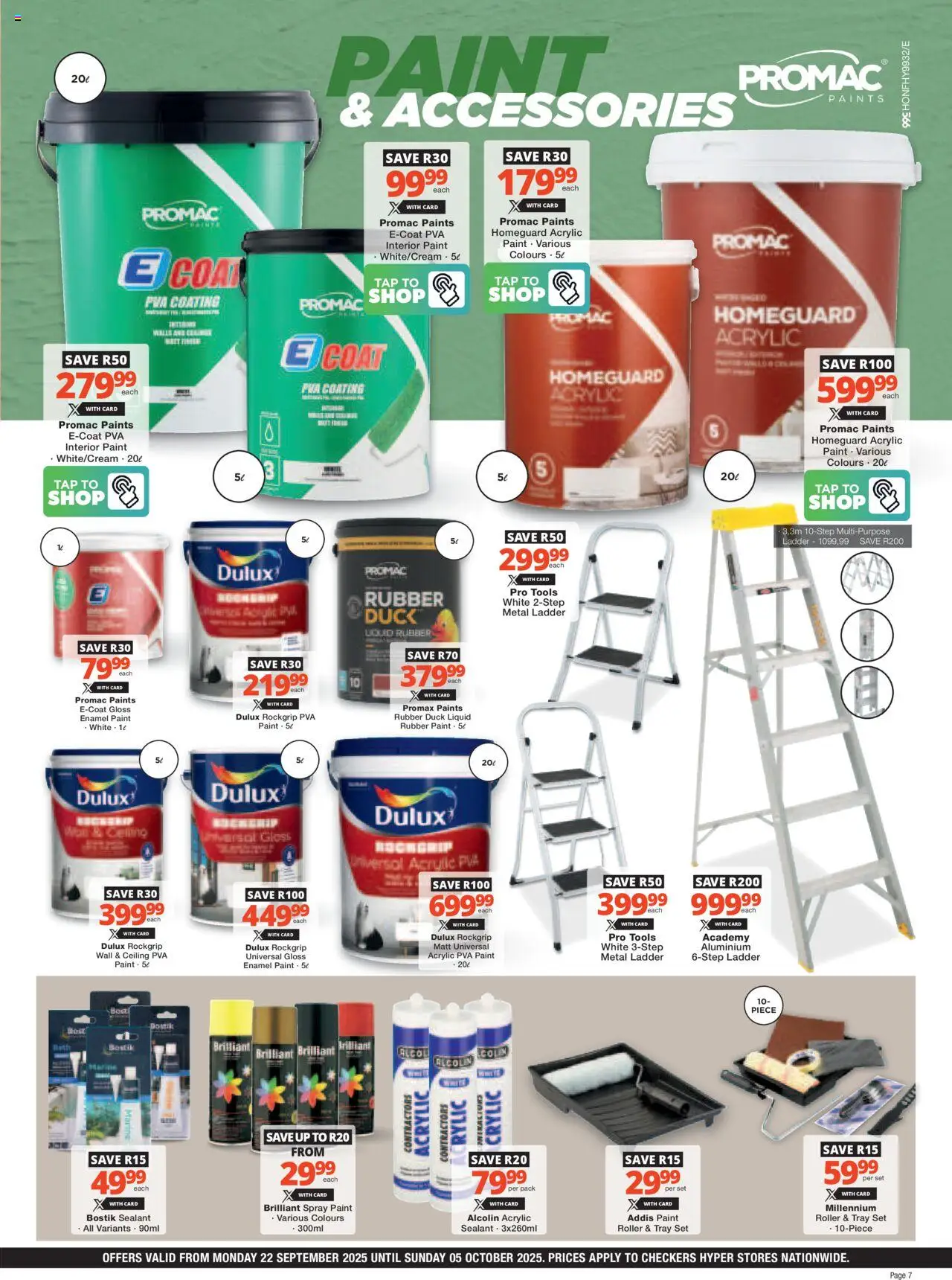New Checkers catalogue – valid from 22.09.2025 | Page: 7 | Products: Gloss, Paint, Tap, Enamel