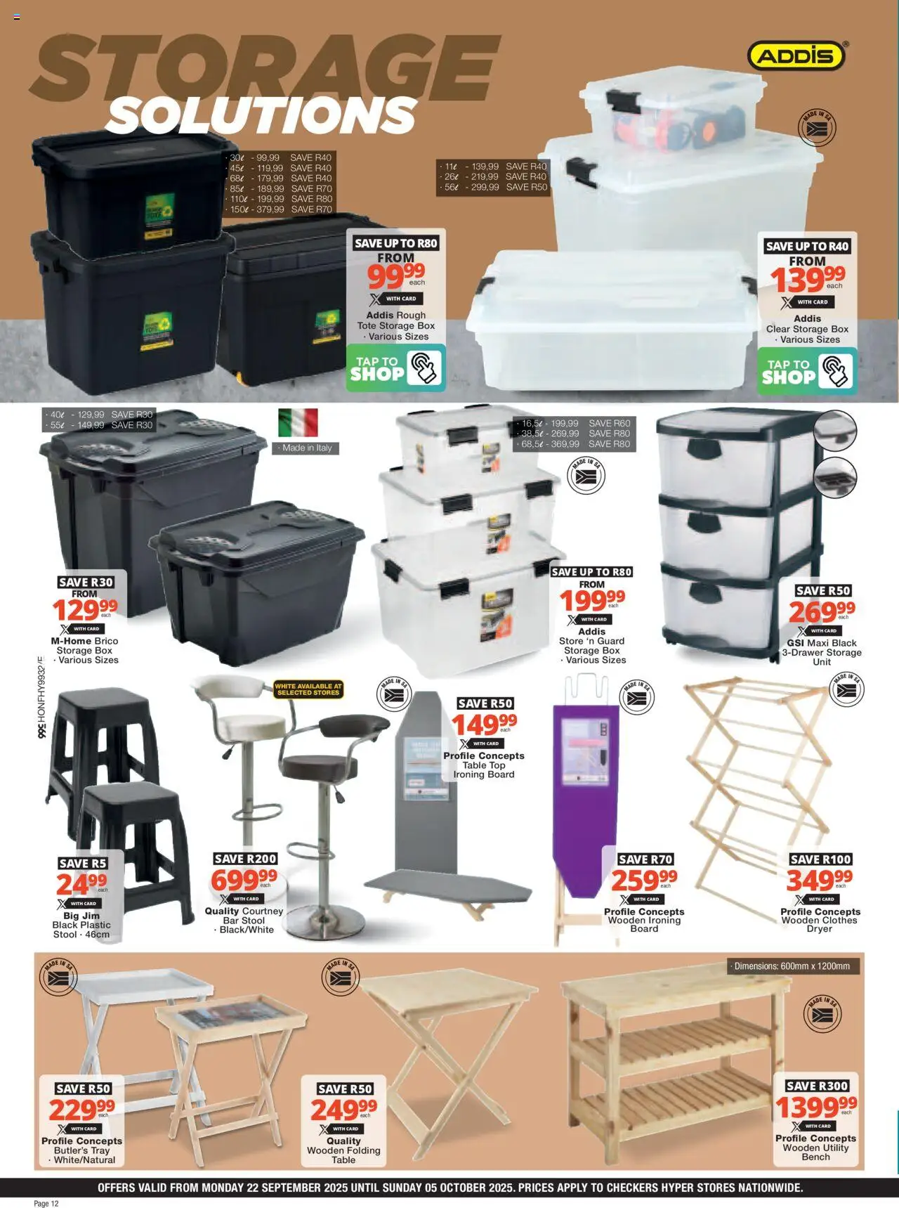 New Checkers catalogue – valid from 22.09.2025 | Page: 12 | Products: Tray, Dryer, Table, Tap