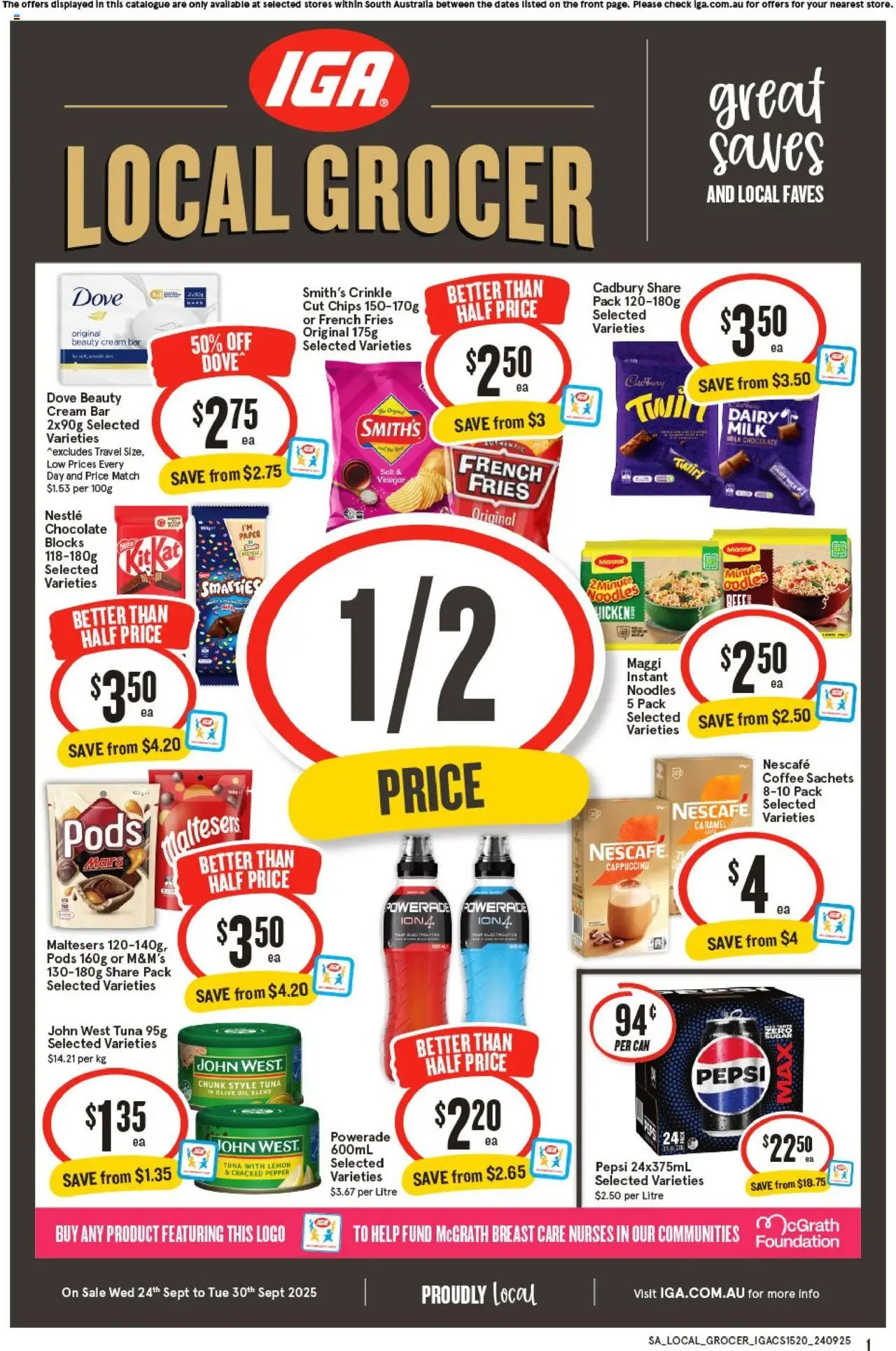 IGA catalogue - valid from 24.09.2025 | Page: 1 | Products: Oil, Pepsi, Olive oil, Pepper
