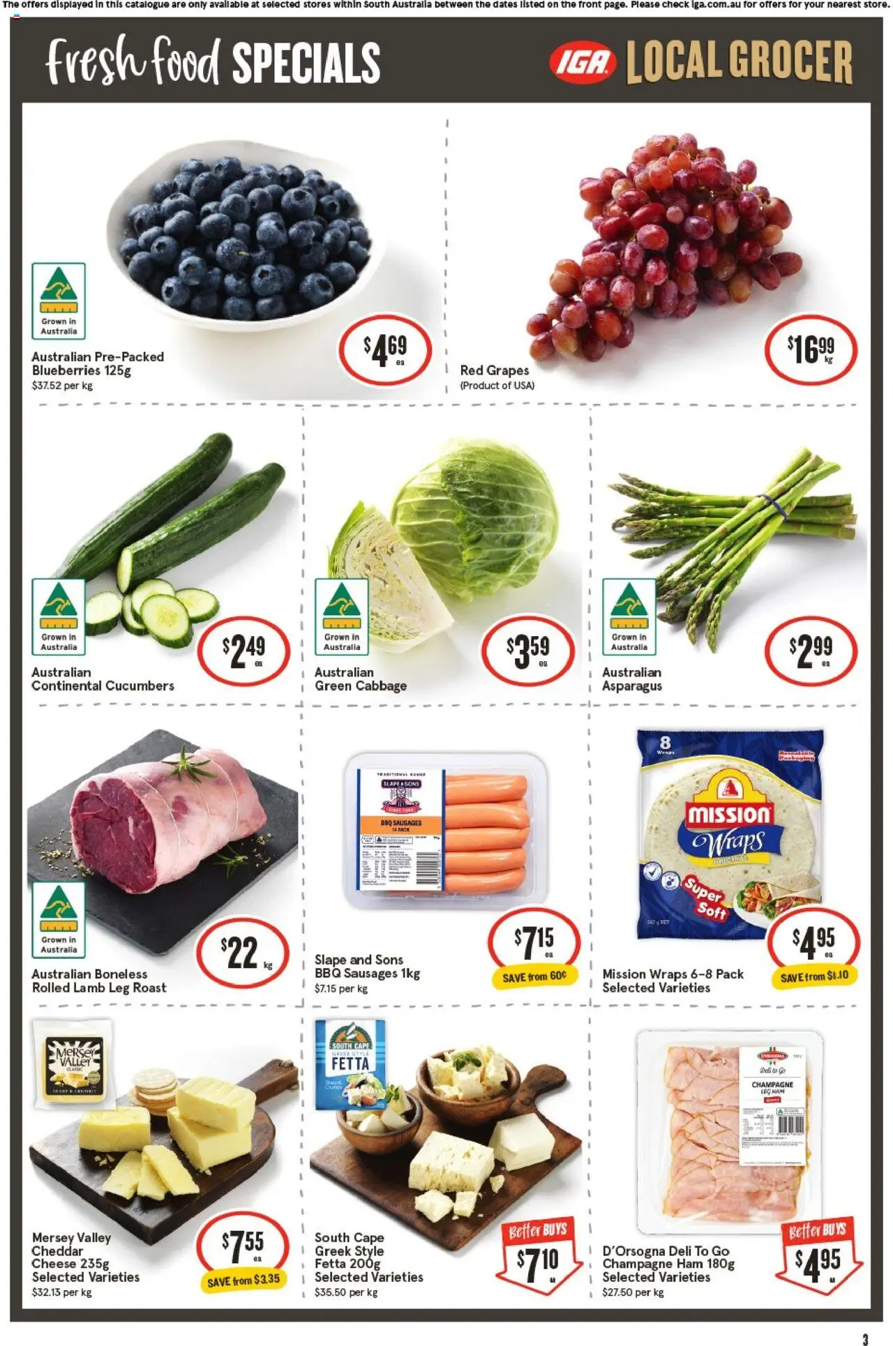 IGA catalogue - valid from 24.09.2025 | Page: 3 | Products: Cheese, Ham, Lamb, Cabbage