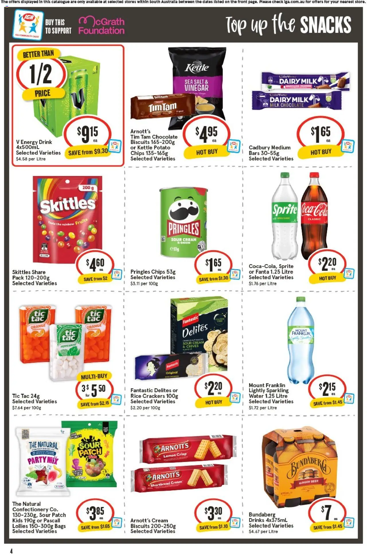 IGA catalogue - valid from 24.09.2025 | Page: 4 | Products: Energy drink, Chips, Cream, Biscuits