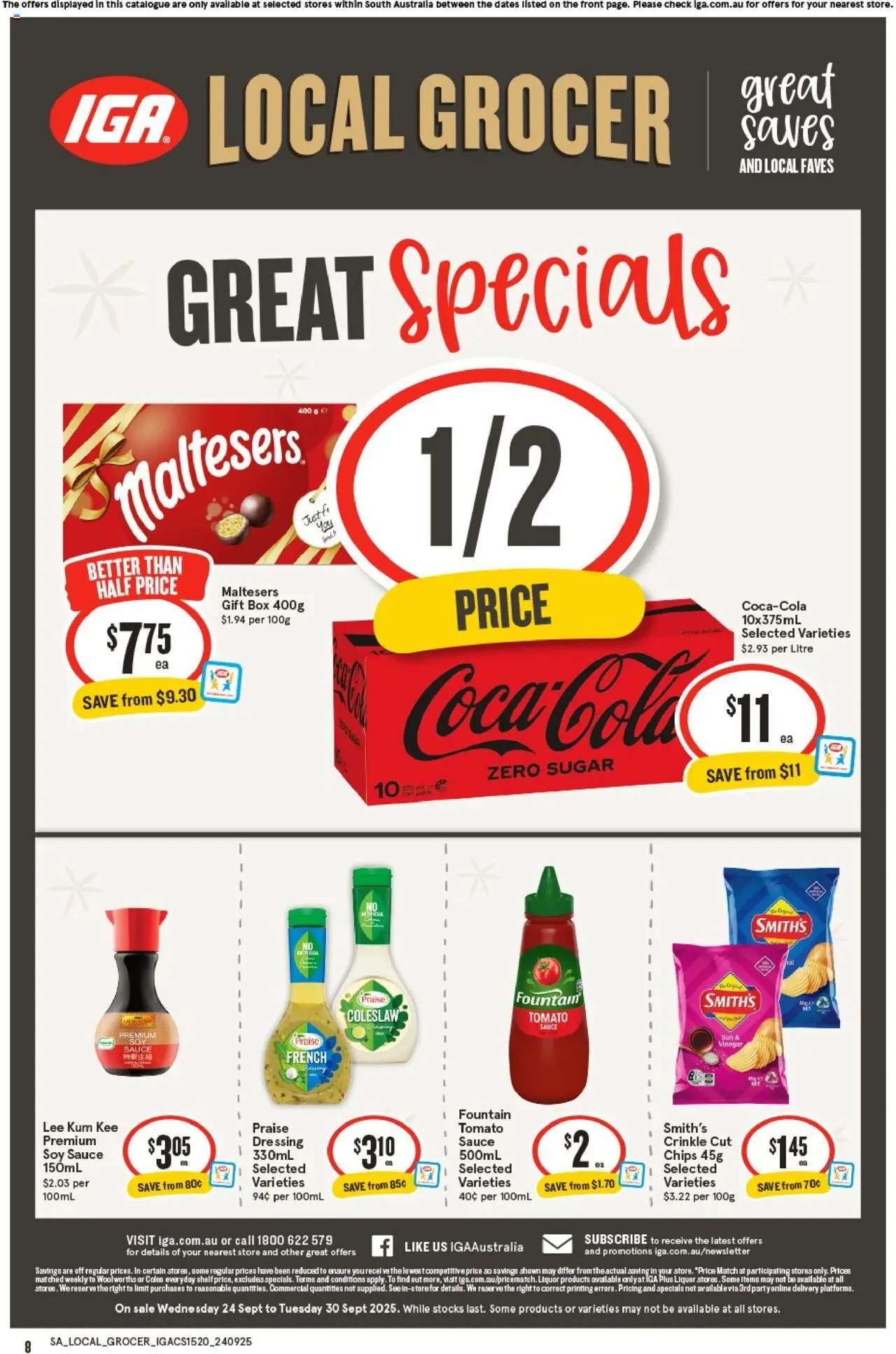 IGA catalogue - valid from 24.09.2025 | Page: 8 | Products: Box, Chips, Salt, Vinegar
