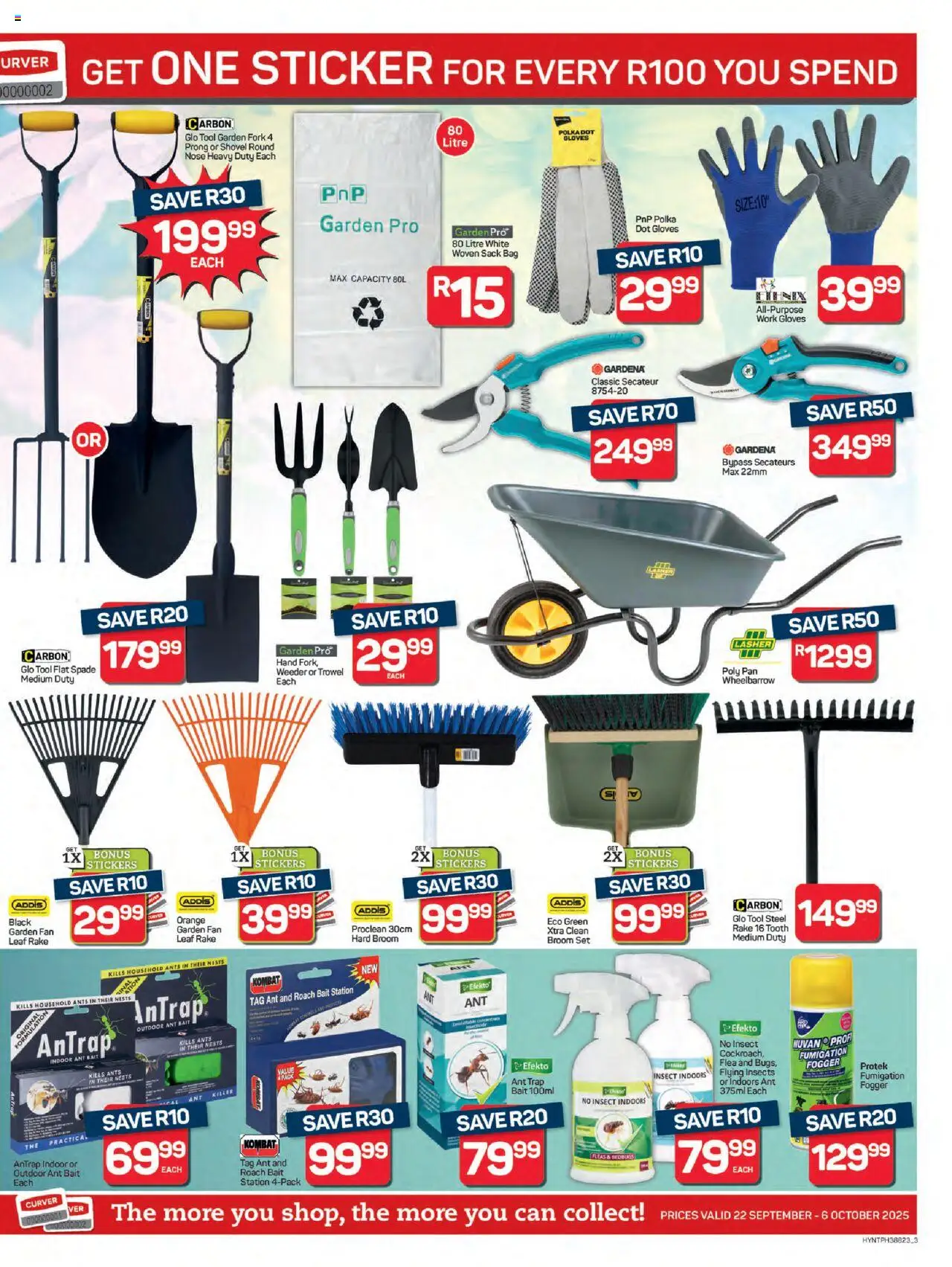 New Pick n Pay catalogue – valid from 22.09.2025 | Page: 3 | Products: Gloves, Fan, Broom, Garden fork