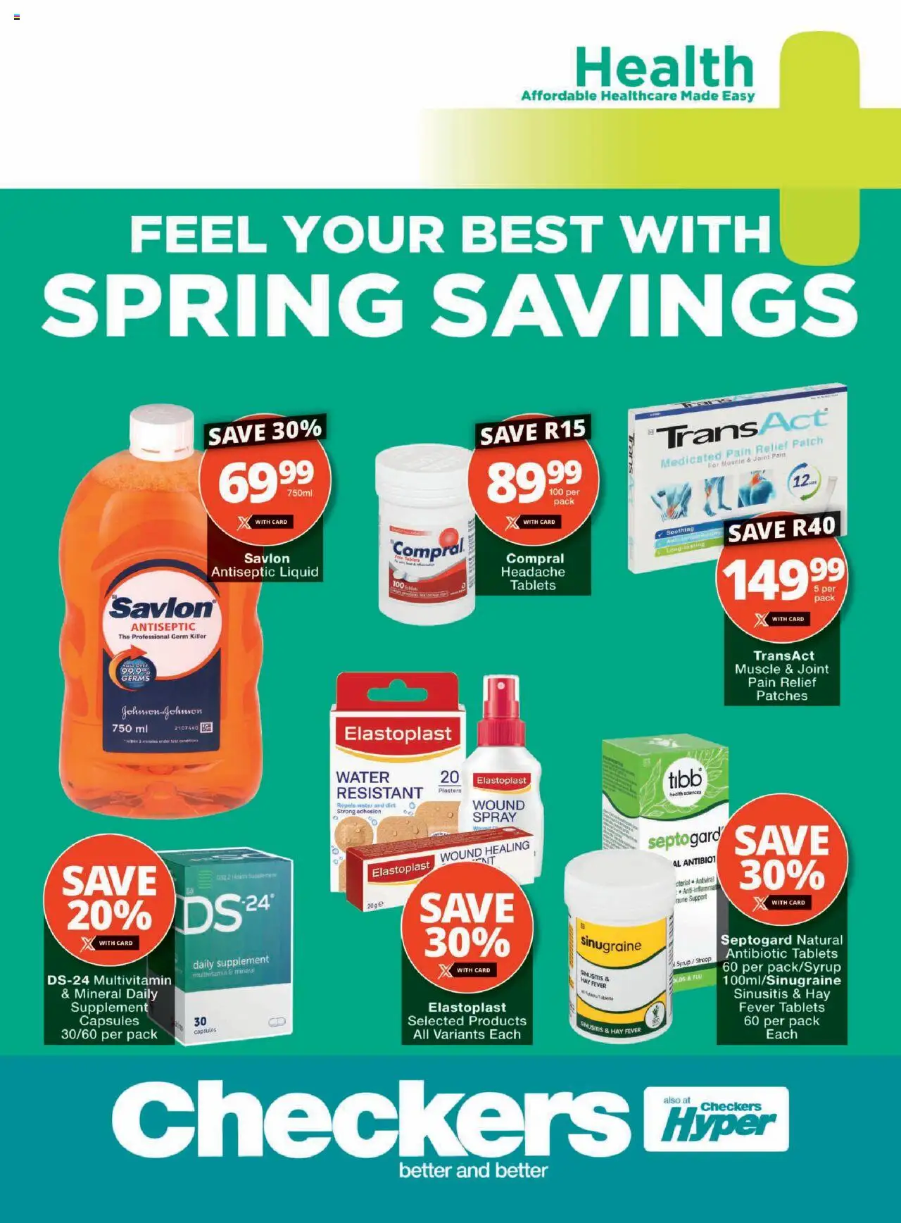 New Checkers catalogue – valid from 22.09.2025 | Page: 1 | Products: Antiseptic liquid, Syrup, Water