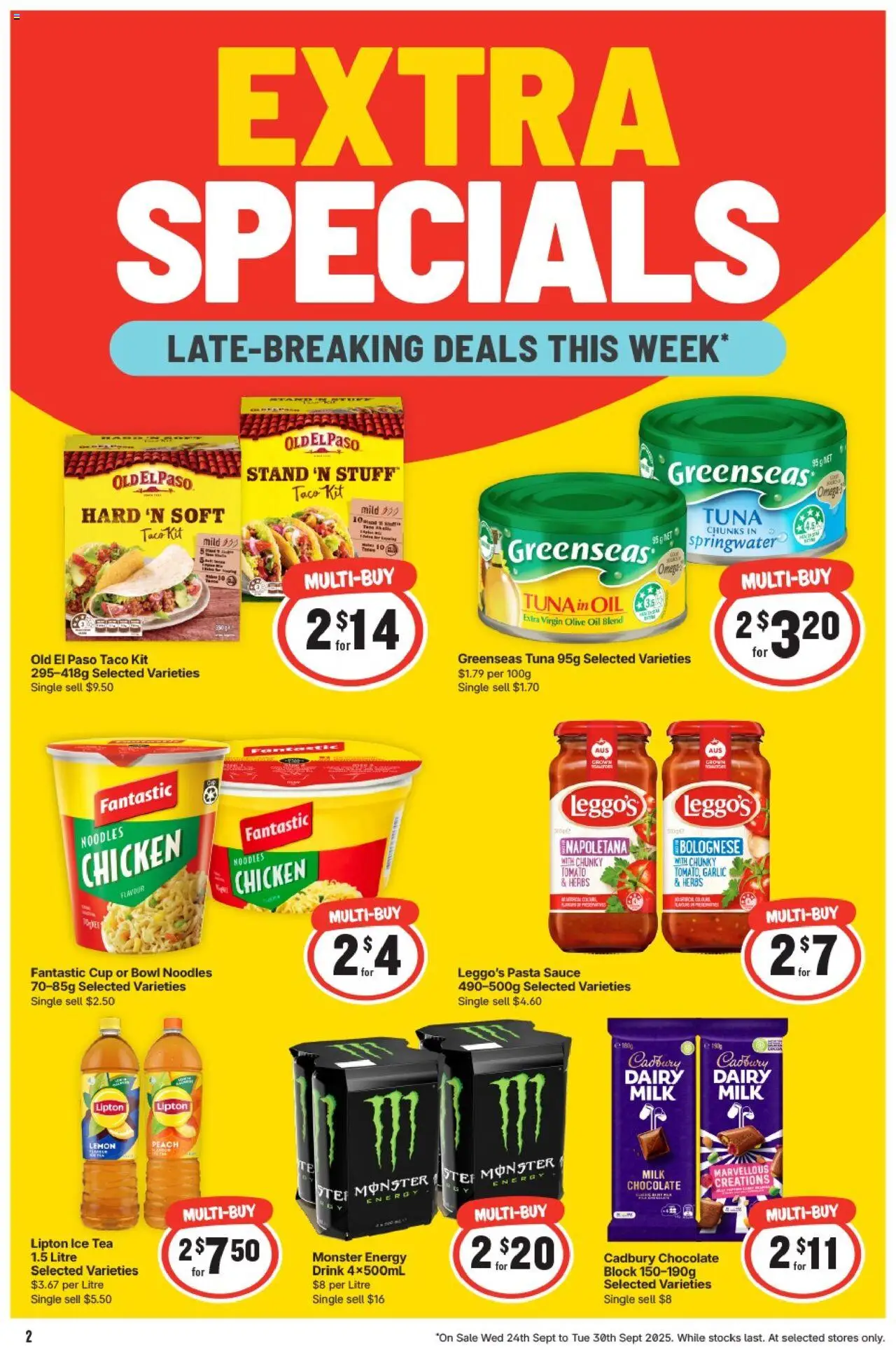 IGA catalogue - valid from 24.09.2025 | Page: 3 | Products: Tea, Noodles, Tuna, Peach