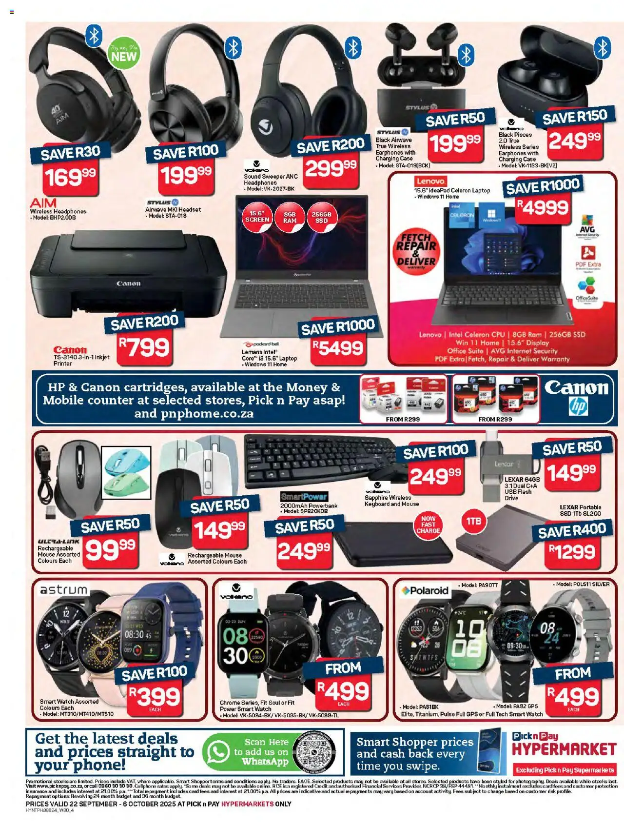 New Pick n Pay catalogue – valid from 22.09.2025 | Page: 4 | Products: Headset, Powerbank, Watch, Keyboard