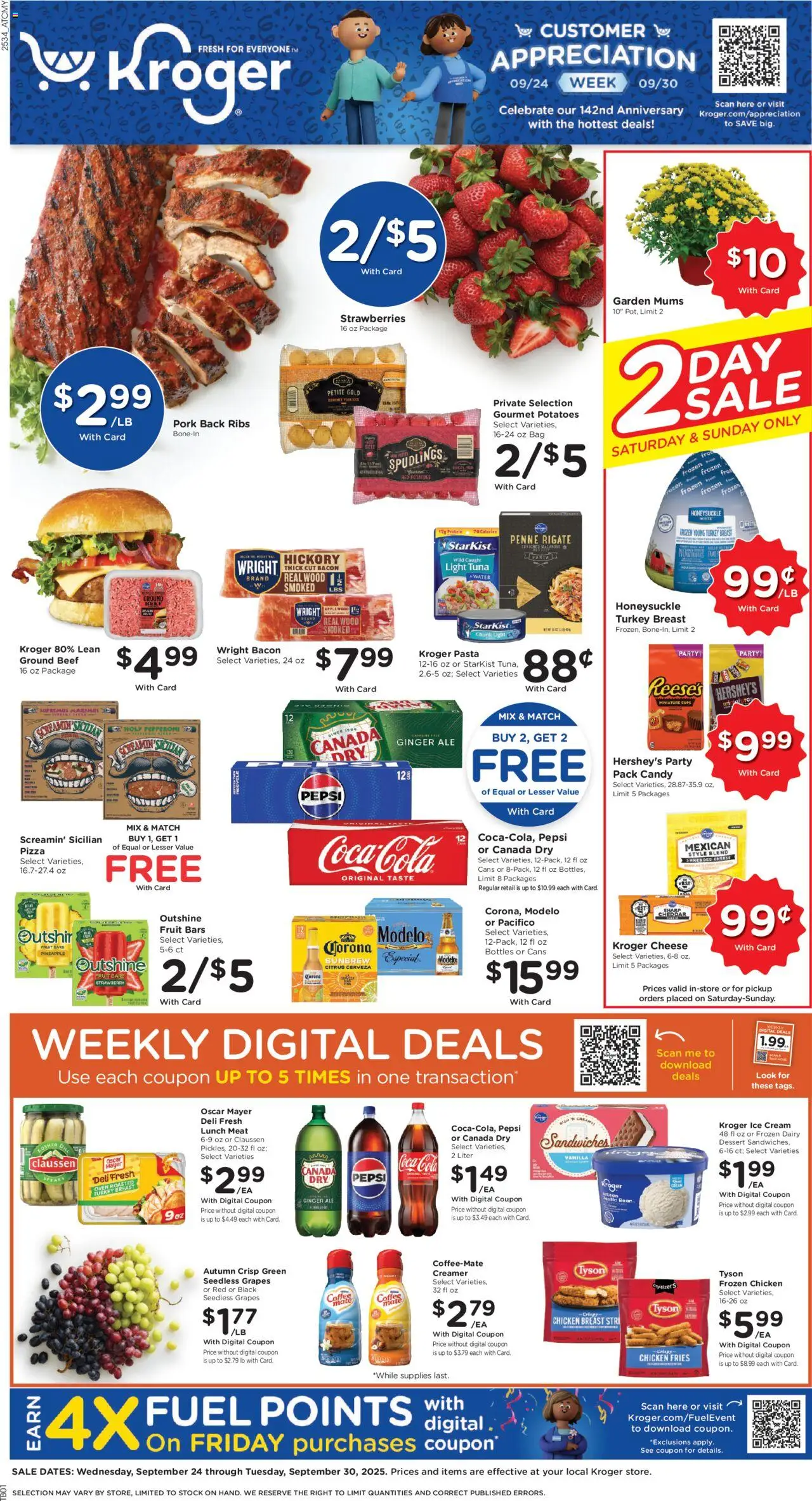 Kroger Weekly Ad - valid from 24.09.2025 | Page: 1 | Products: Cheese, Beef, Pineapple, Water