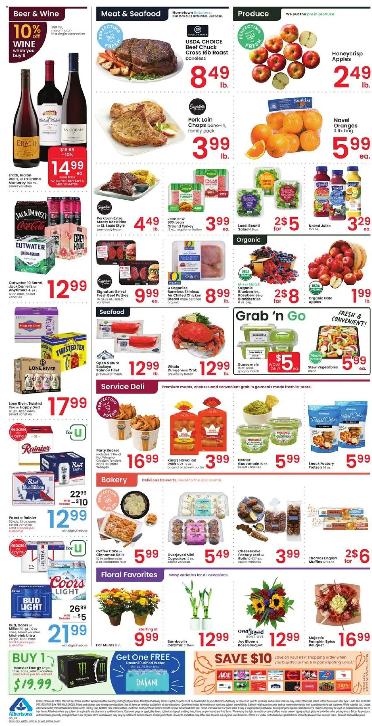 Albertsons Weekly Ad - valid from 24.09.2025 | Page: 4 | Products: Bakery, Wine, Beer, Salad