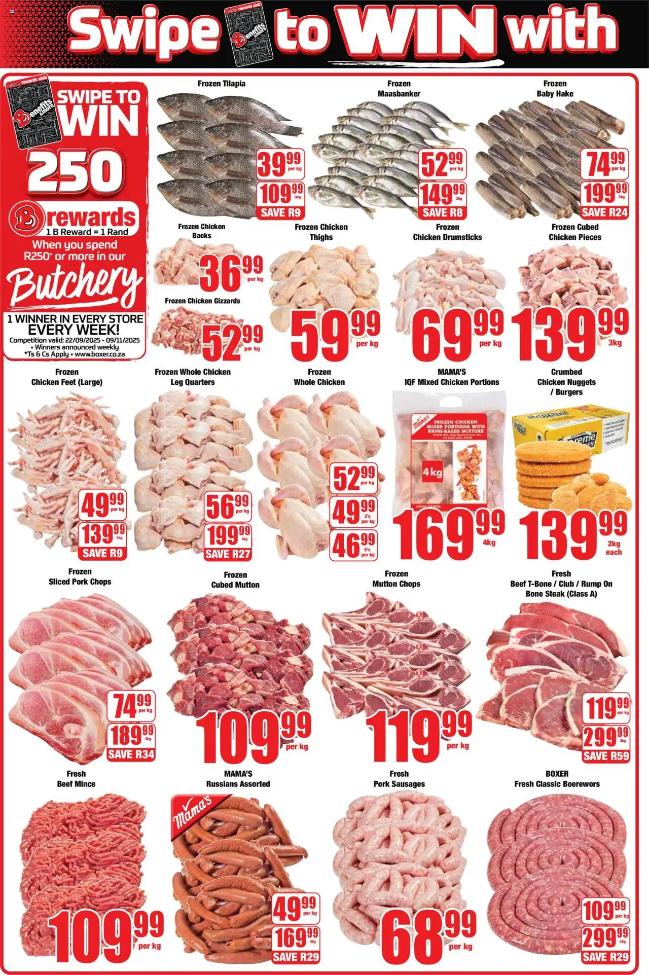 New Boxer catalogue – valid from 22.09.2025 | Page: 2 | Products: Steak, Boerewors, Chicken, Pork