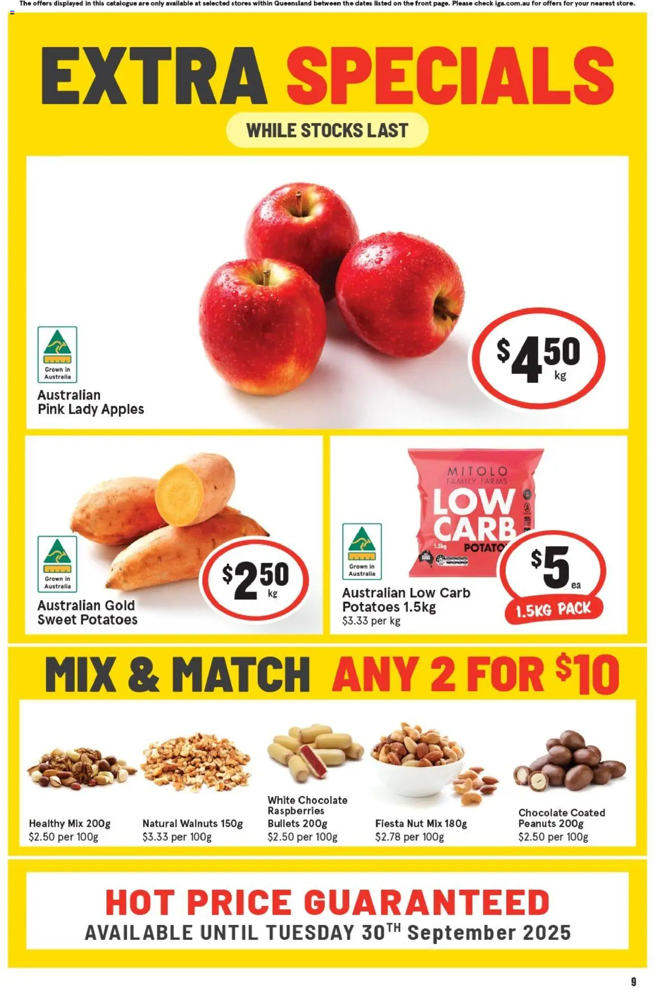 IGA catalogue - valid from 24.09.2025 | Page: 12 | Products: Chocolate, Apples, Peanuts, Potatoes