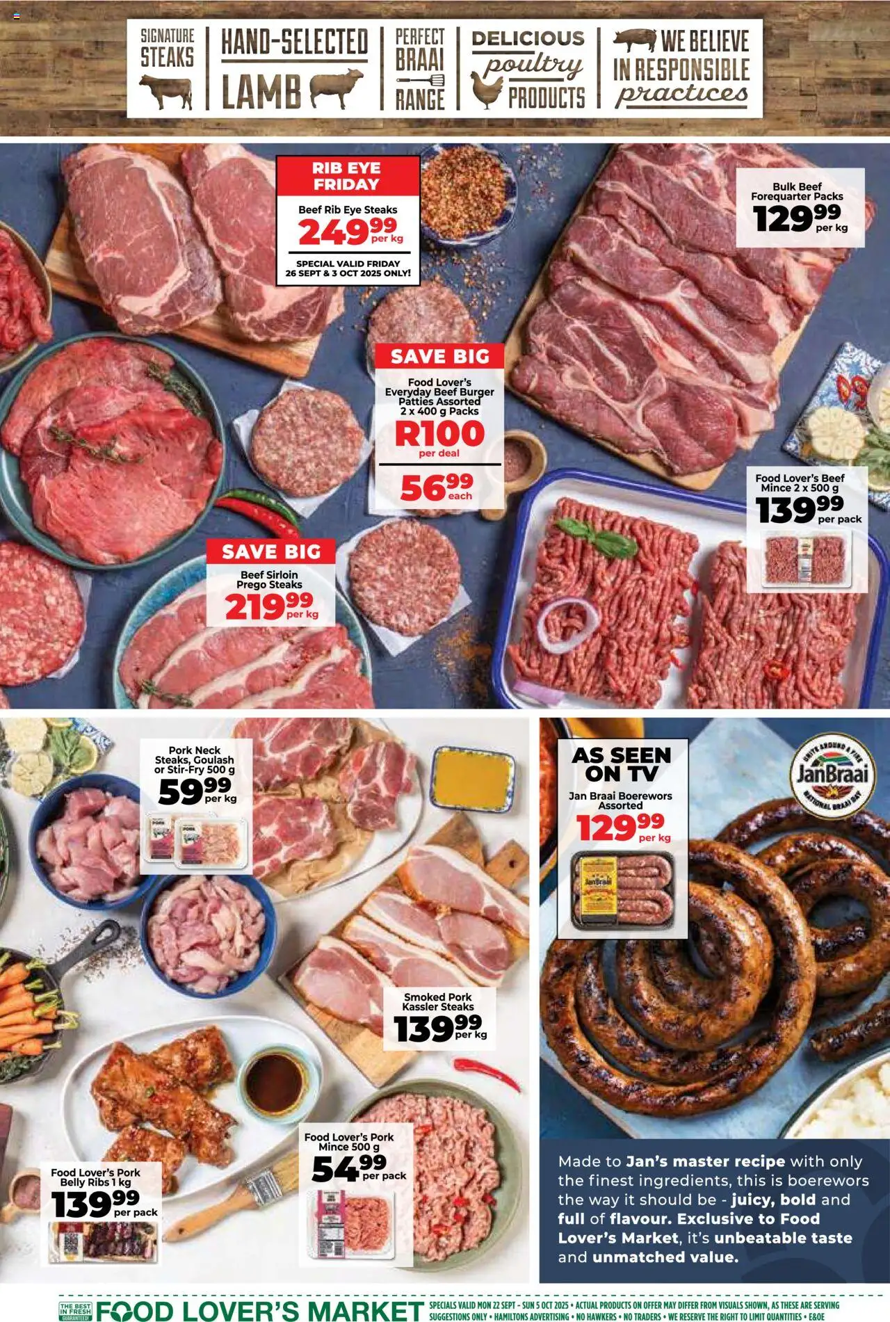 New Food Lover's Market catalogue – valid from 22.09.2025 | Page: 9 | Products: TV, Boerewors, Ribs, Pork