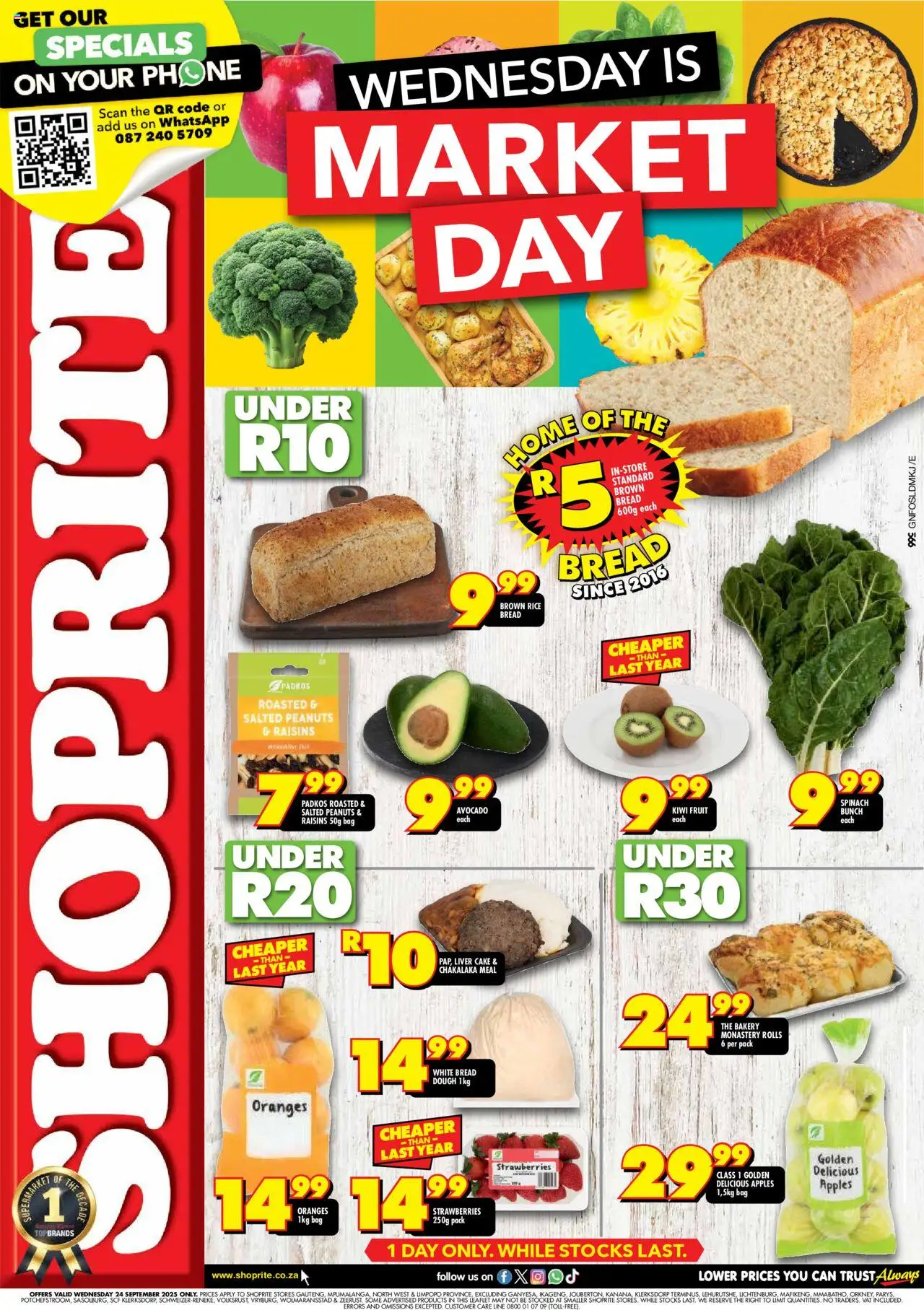 New Shoprite catalogue – valid from 24.09.2025 | Page: 1 | Products: Bakery, Rice, Strawberries, Raisins