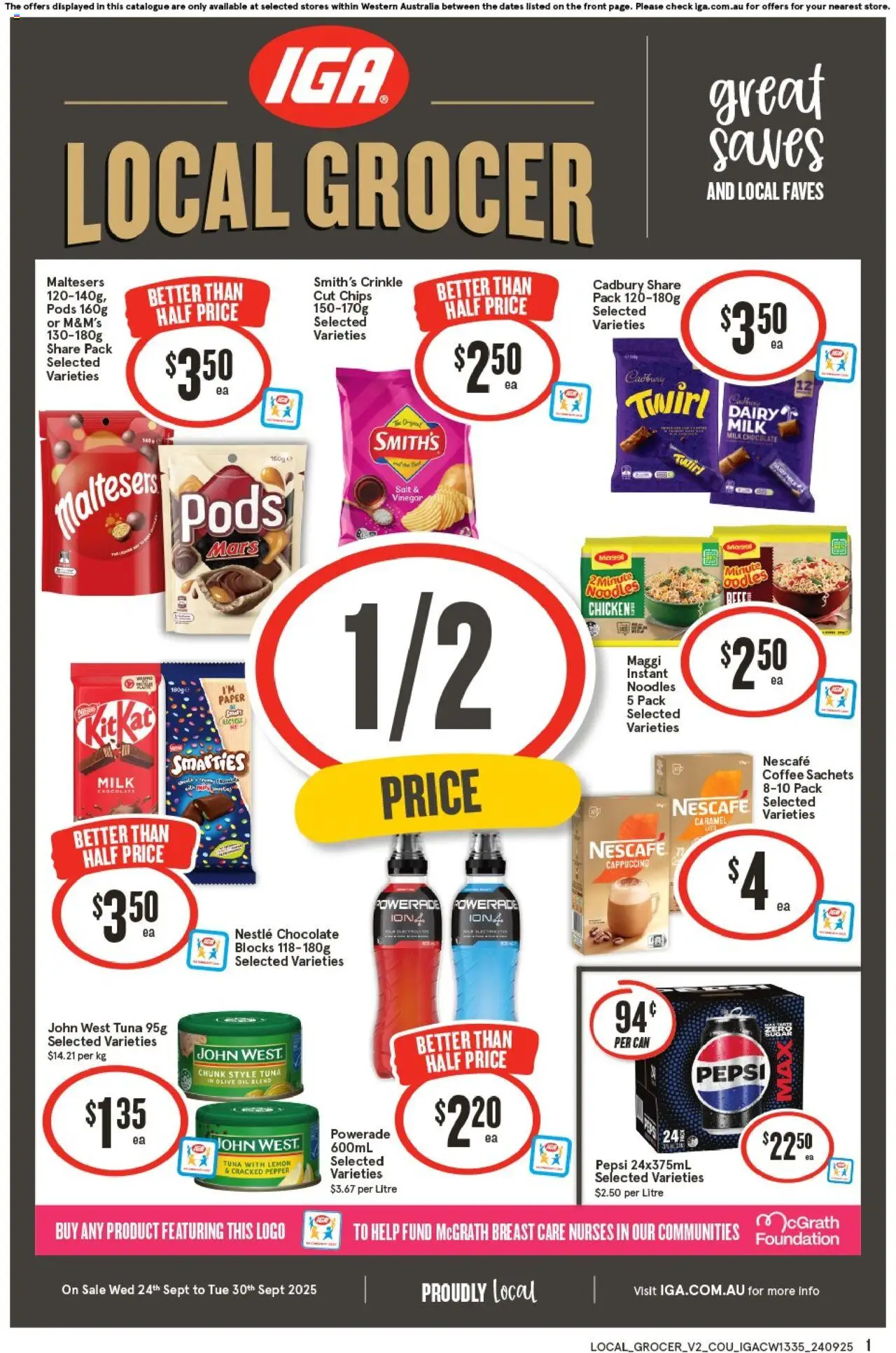 IGA catalogue - valid from 24.09.2025 | Page: 1 | Products: Coffee, Chocolate, Noodles, Nescafe